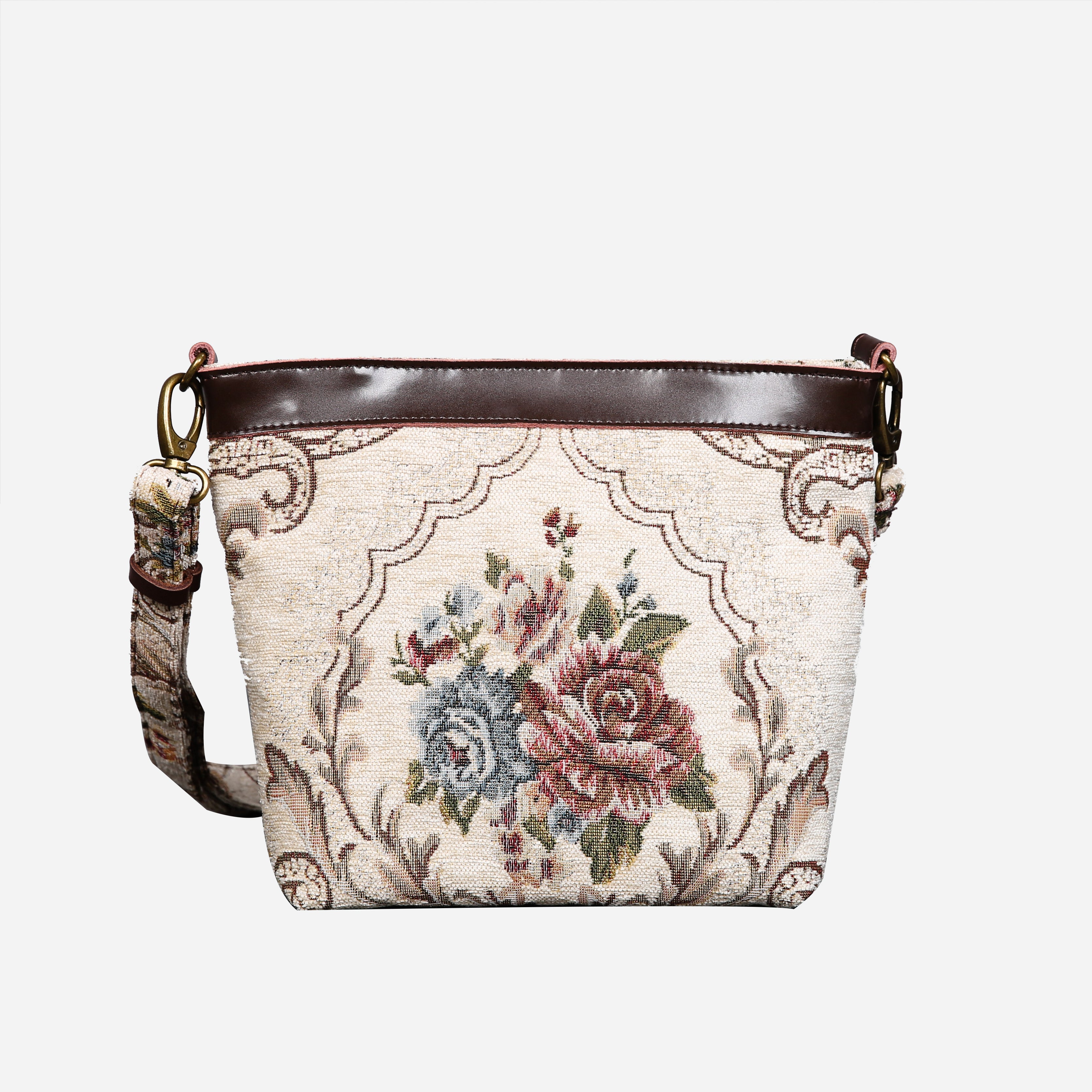 Floral Cream Carpet Crossbody Bag carpet bag MCW Handmade of America back