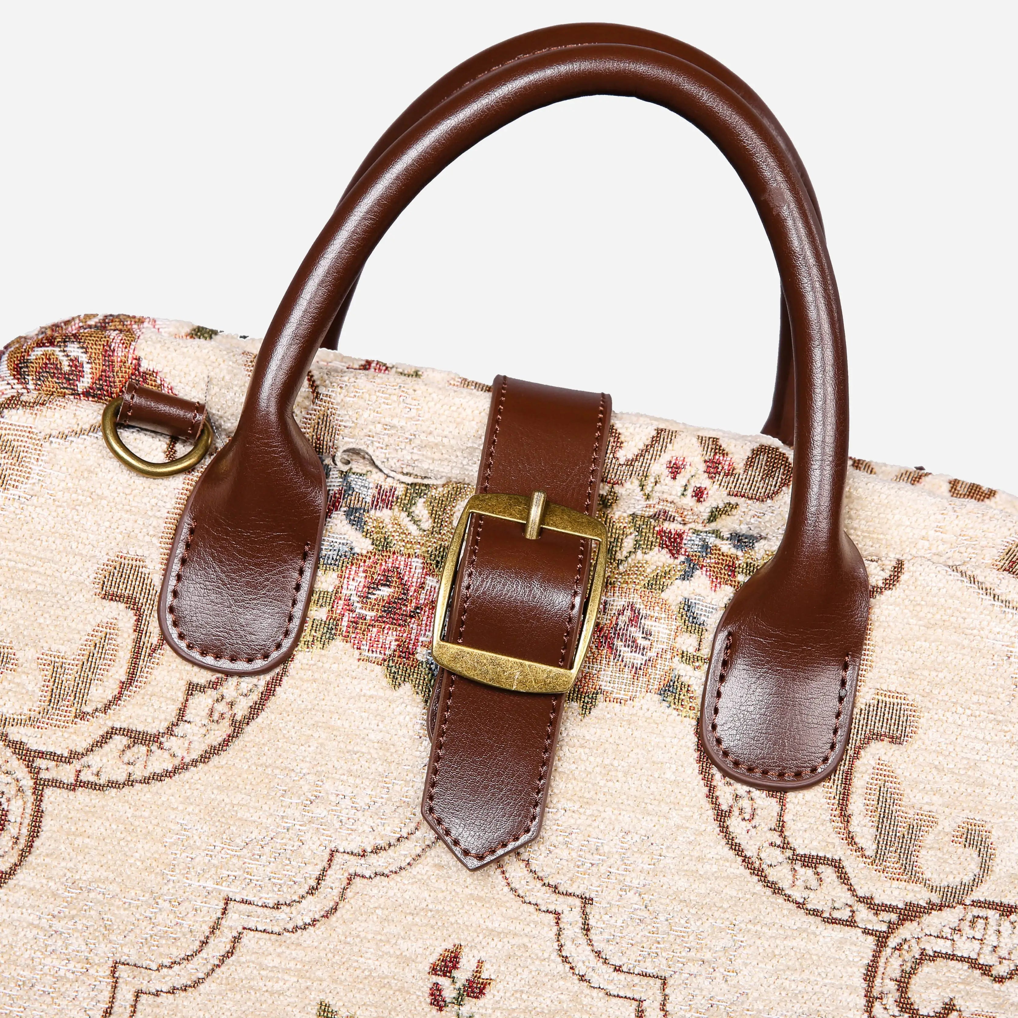Floral Cream Carpet Laptop Backpack Carpetbag of America buckle