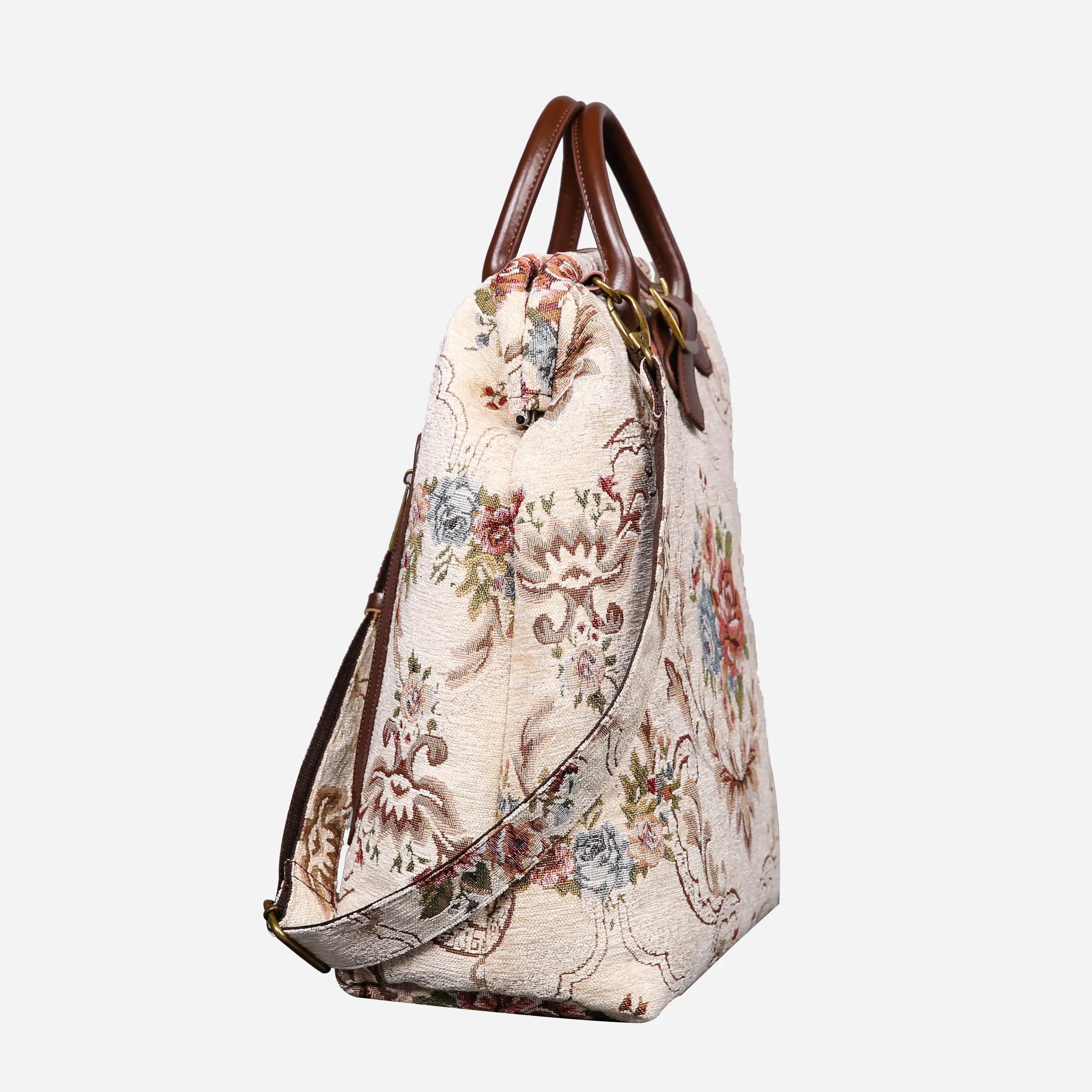 Floral Cream Carpet Laptop Backpack Carpetbag of America side