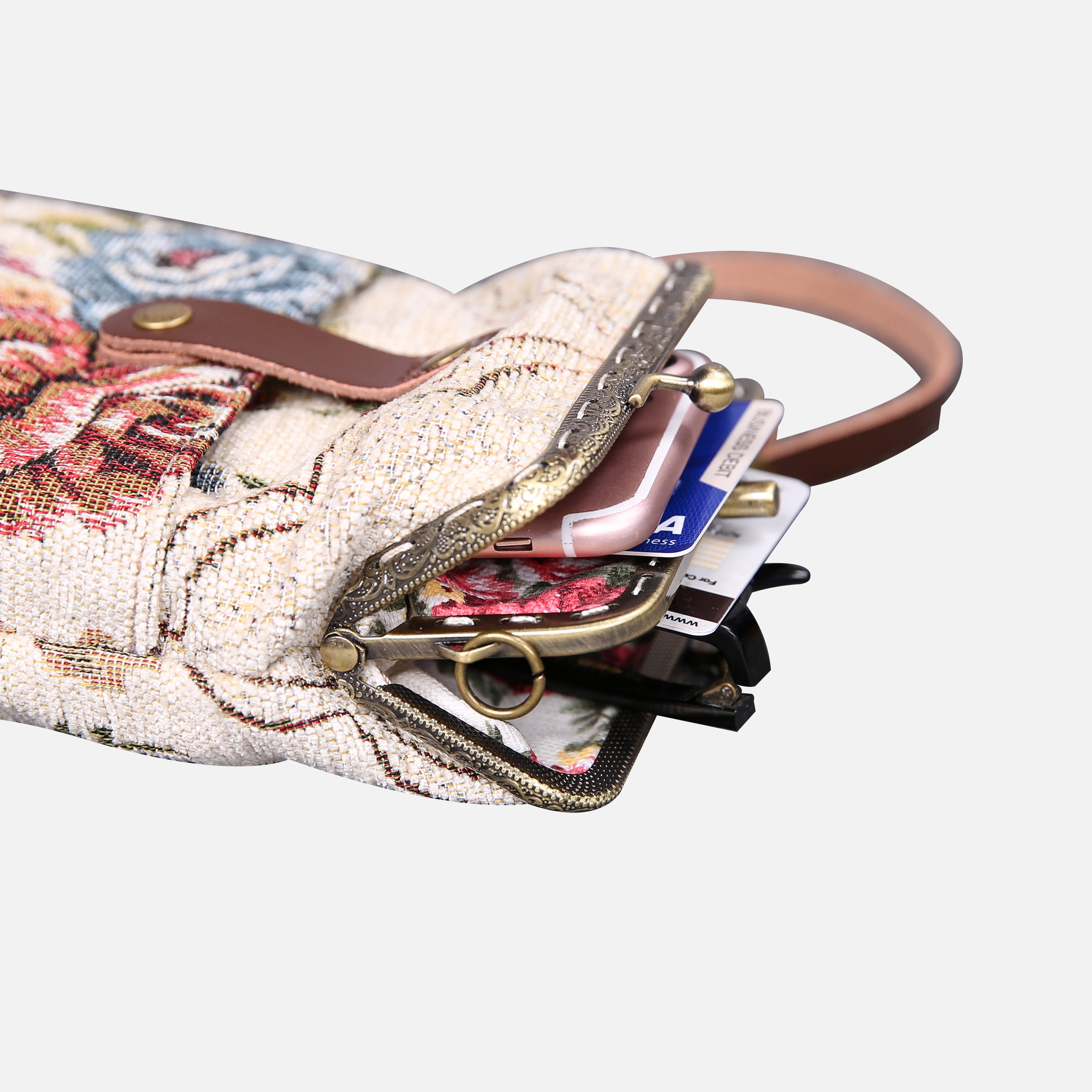 Floral Cream Carpet Phone Case Carpetbag of America open to the side