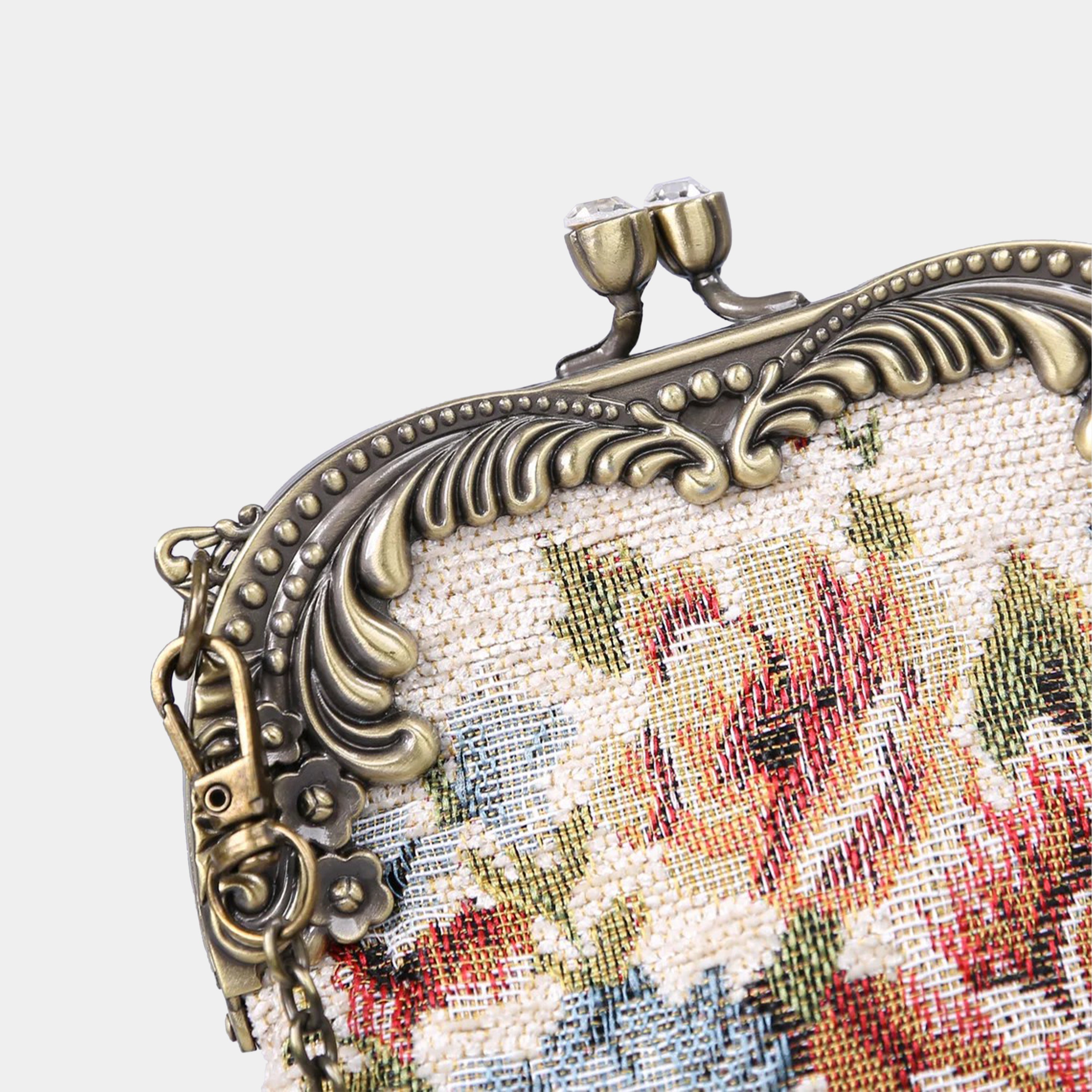 Floral Cream Chatelaine Purse Medium carpet bag of America buckle
