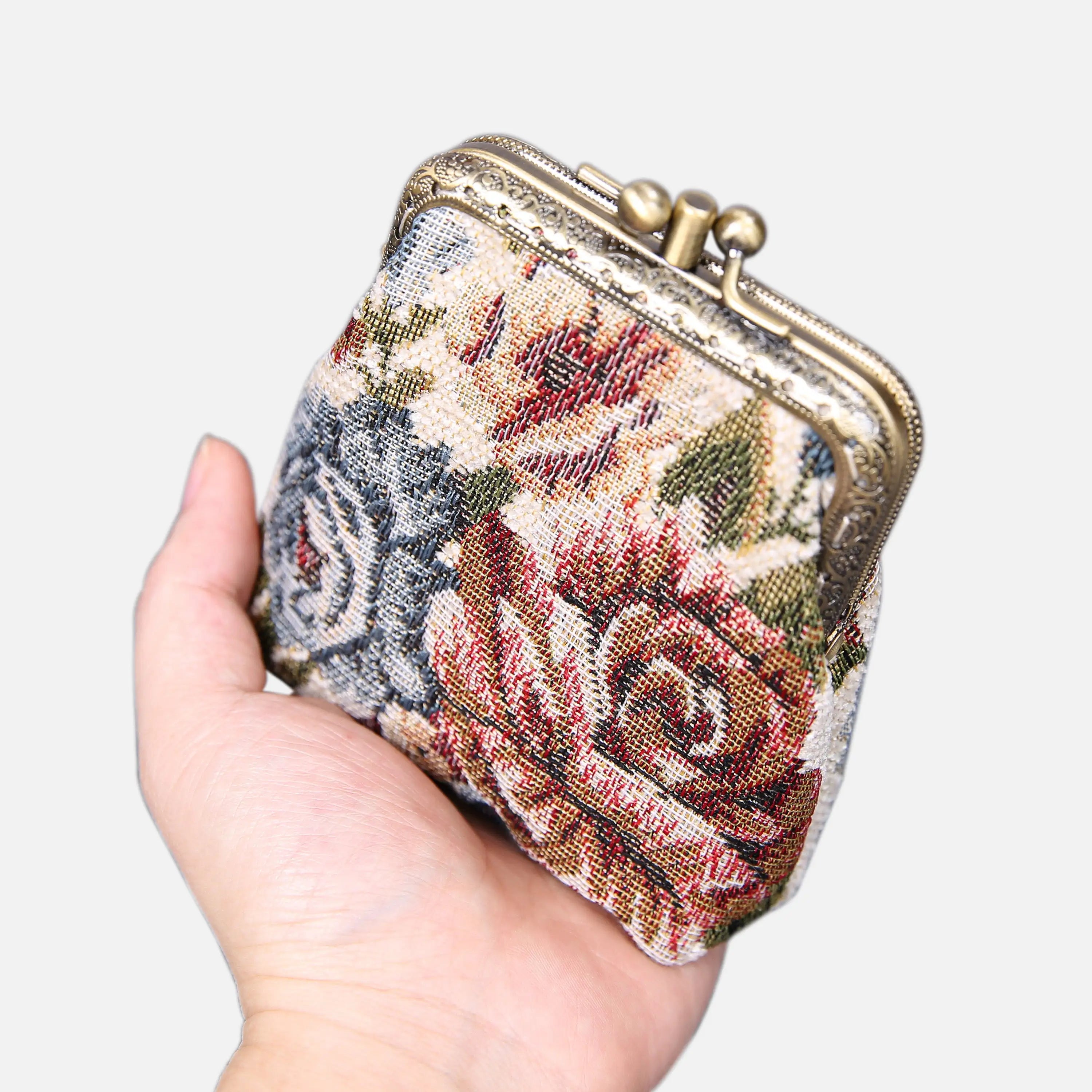Floral Cream Double Kiss Clasp Coin Purse of America main