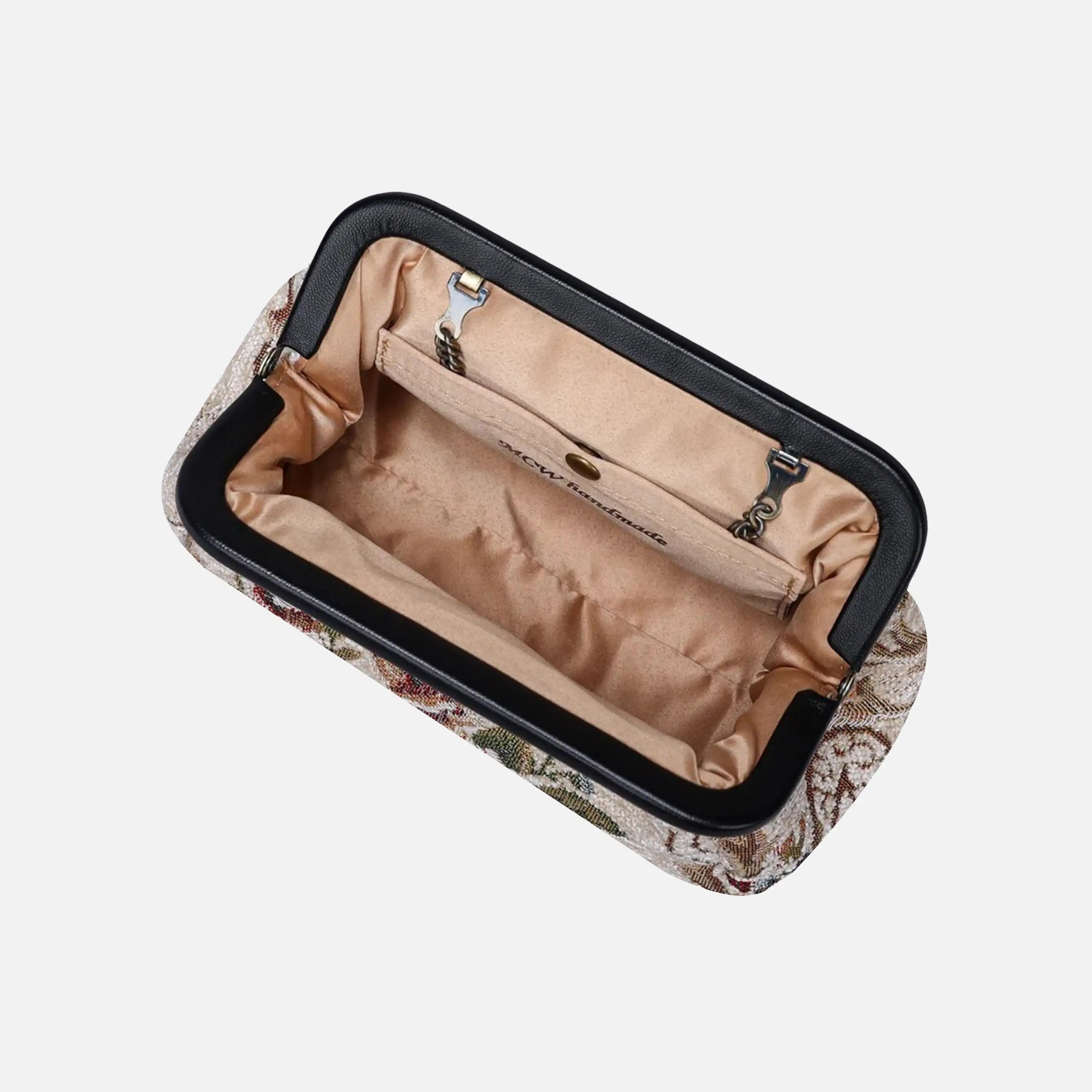 Floral Cream Evening Bag Clutch carpet bag of America inside