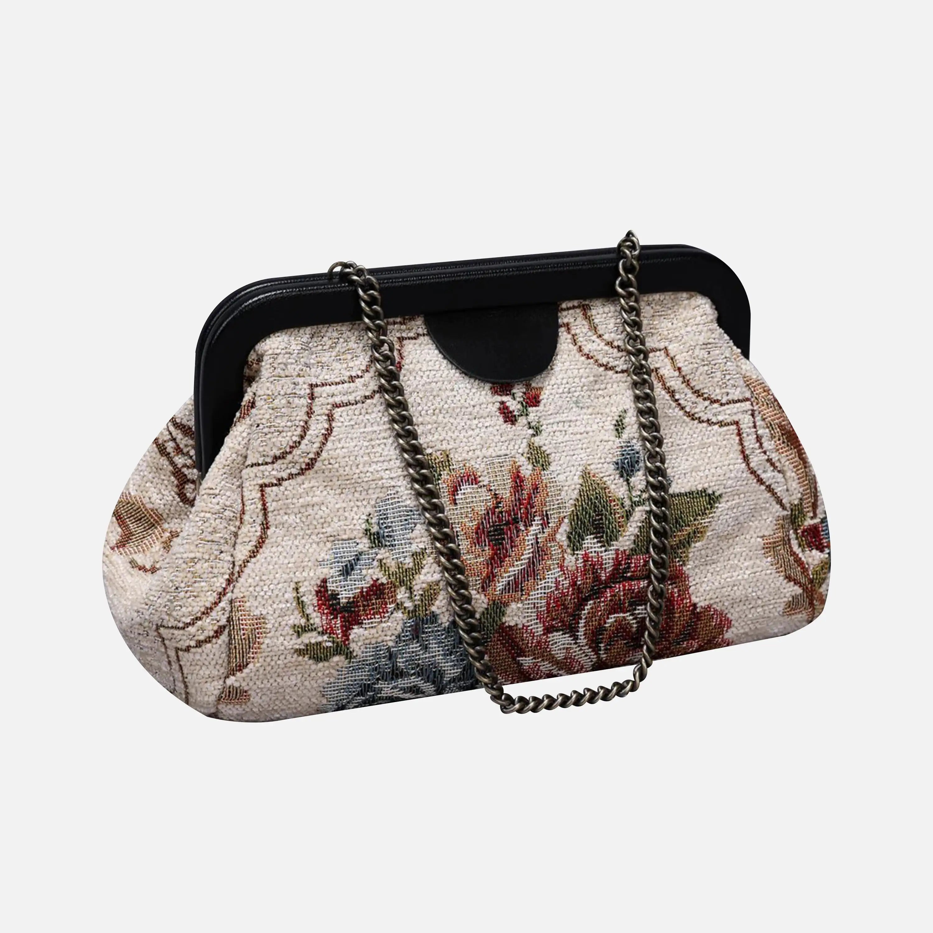 Floral Cream Evening Bag Clutch carpet bag front