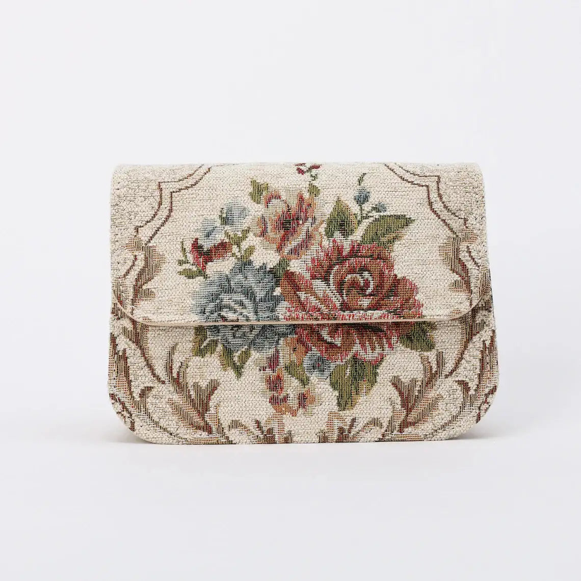 Floral Cream Flap Crossbody Bag carpet bag of America overview