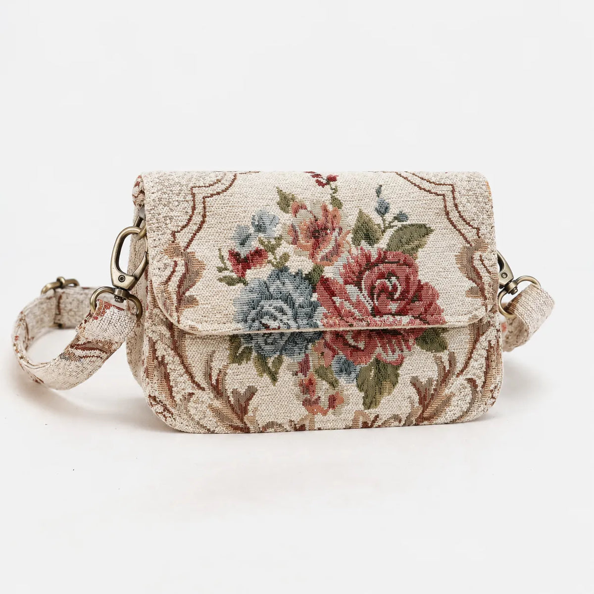 Floral Cream Flap Crossbody Bag carpet bag of America main