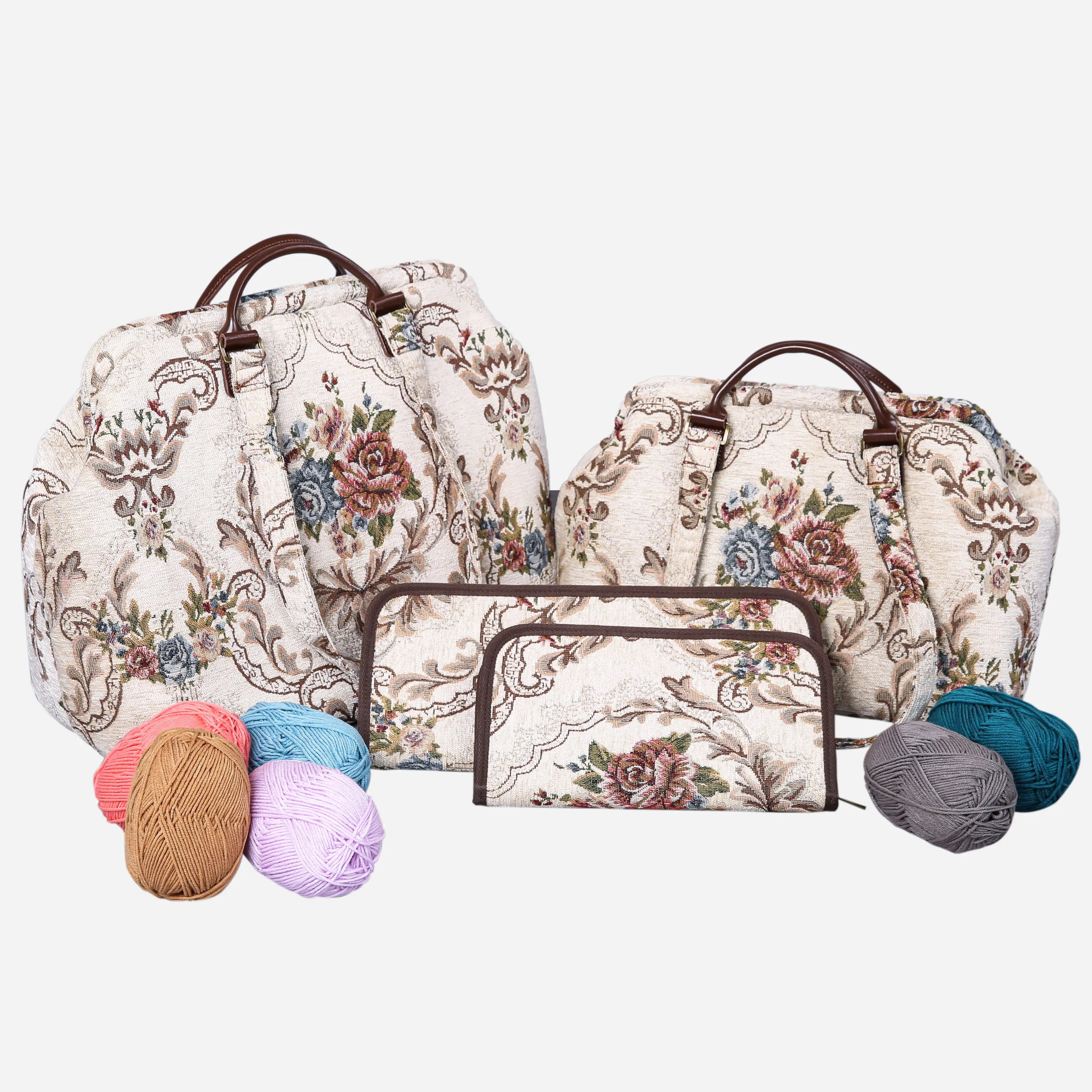 Floral Cream Knitting Project Bag of America-set