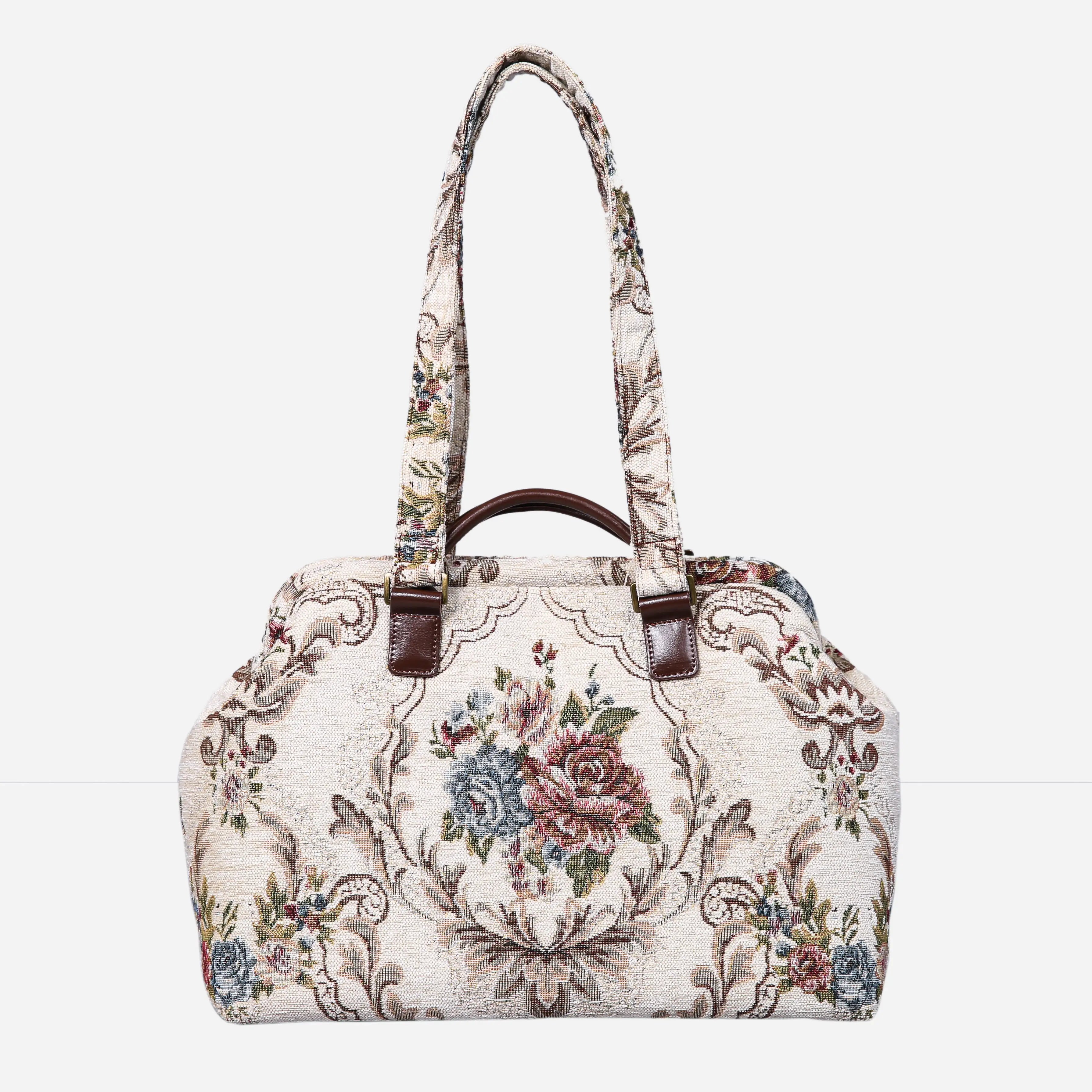 Floral Cream Knitting Project Bag of America-with shoulder strap