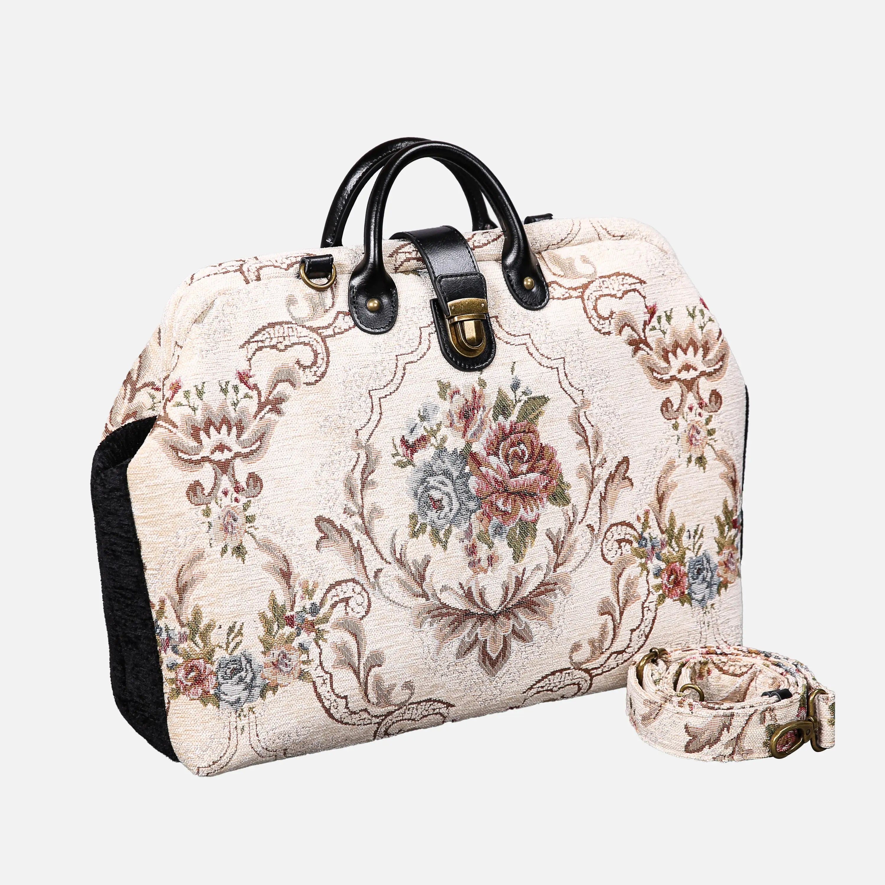 Floral Cream carpet bag of America with shoulder strap