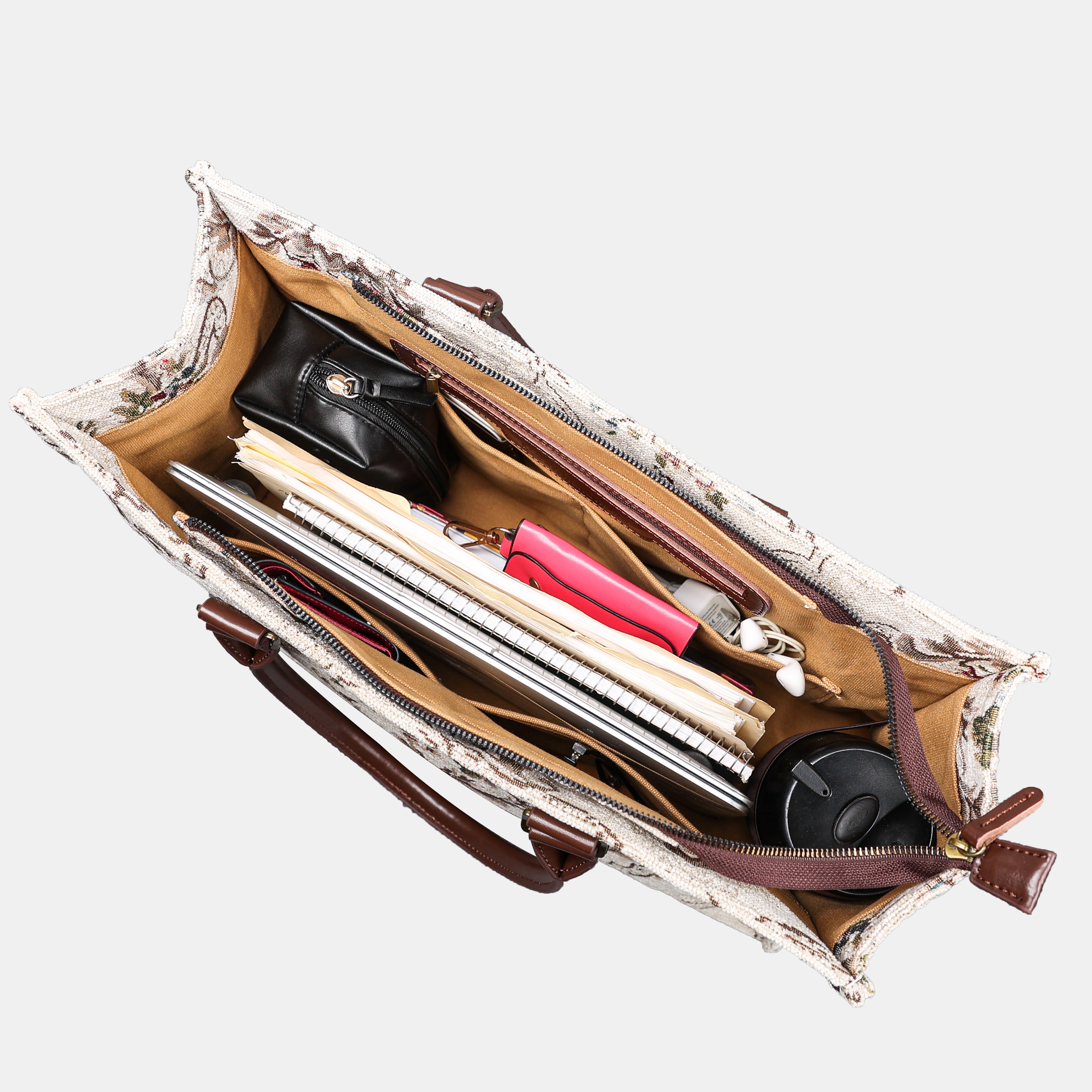 Floral Cream Laptop Work Tote of America in use