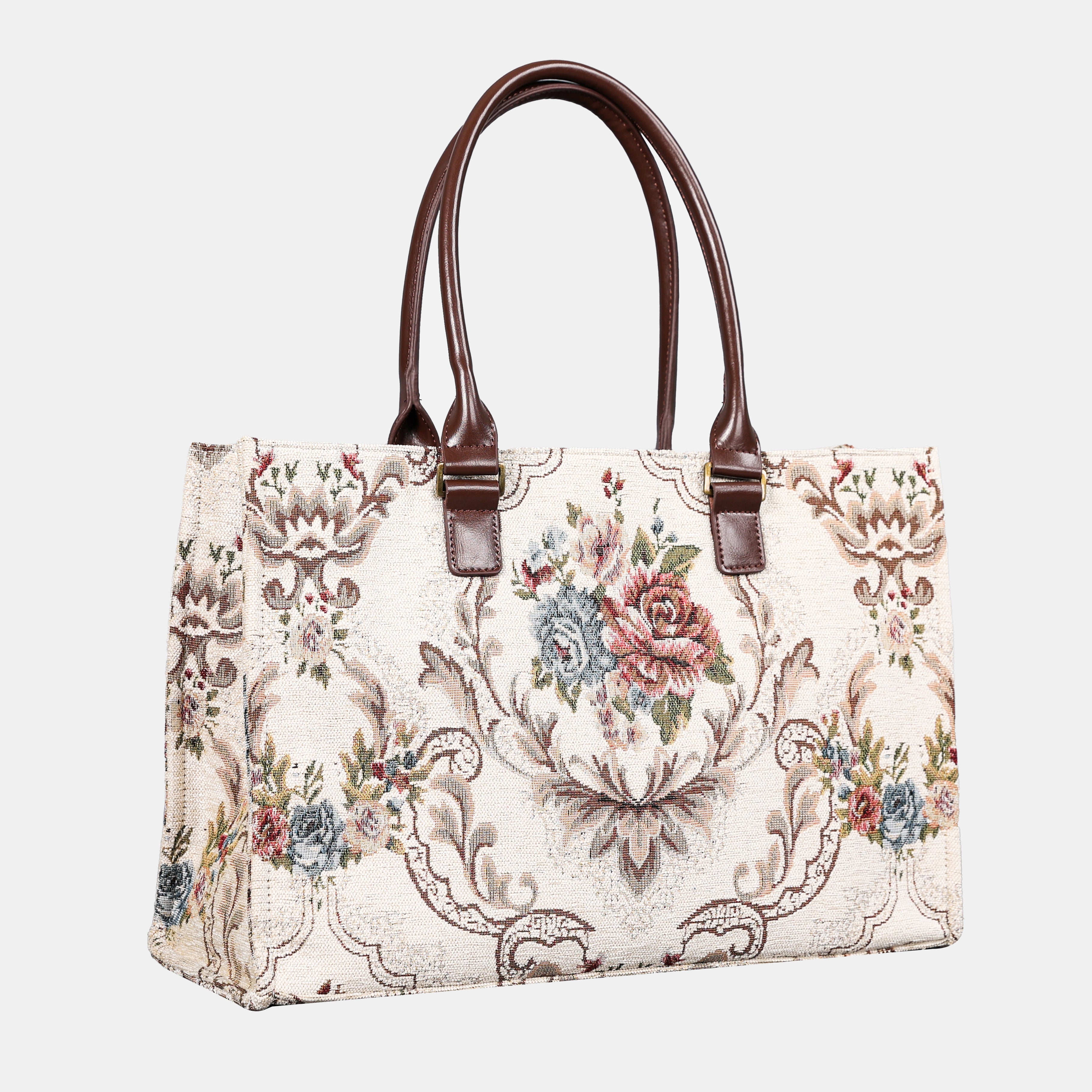Floral Cream Laptop Work Tote of America front