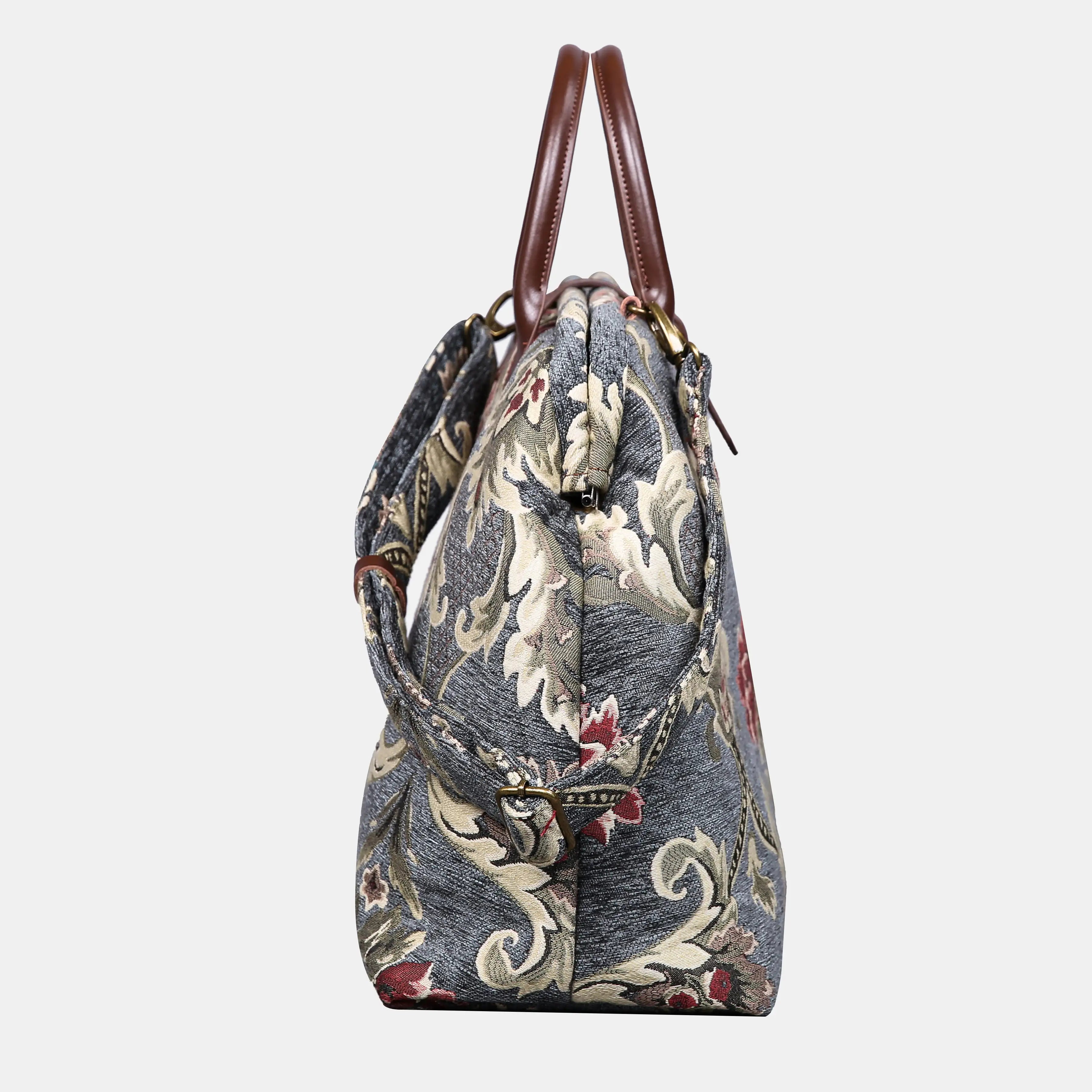 Baroque Floral Green Gray Mary Poppins Weekender carpet bag MCW Handmade side
