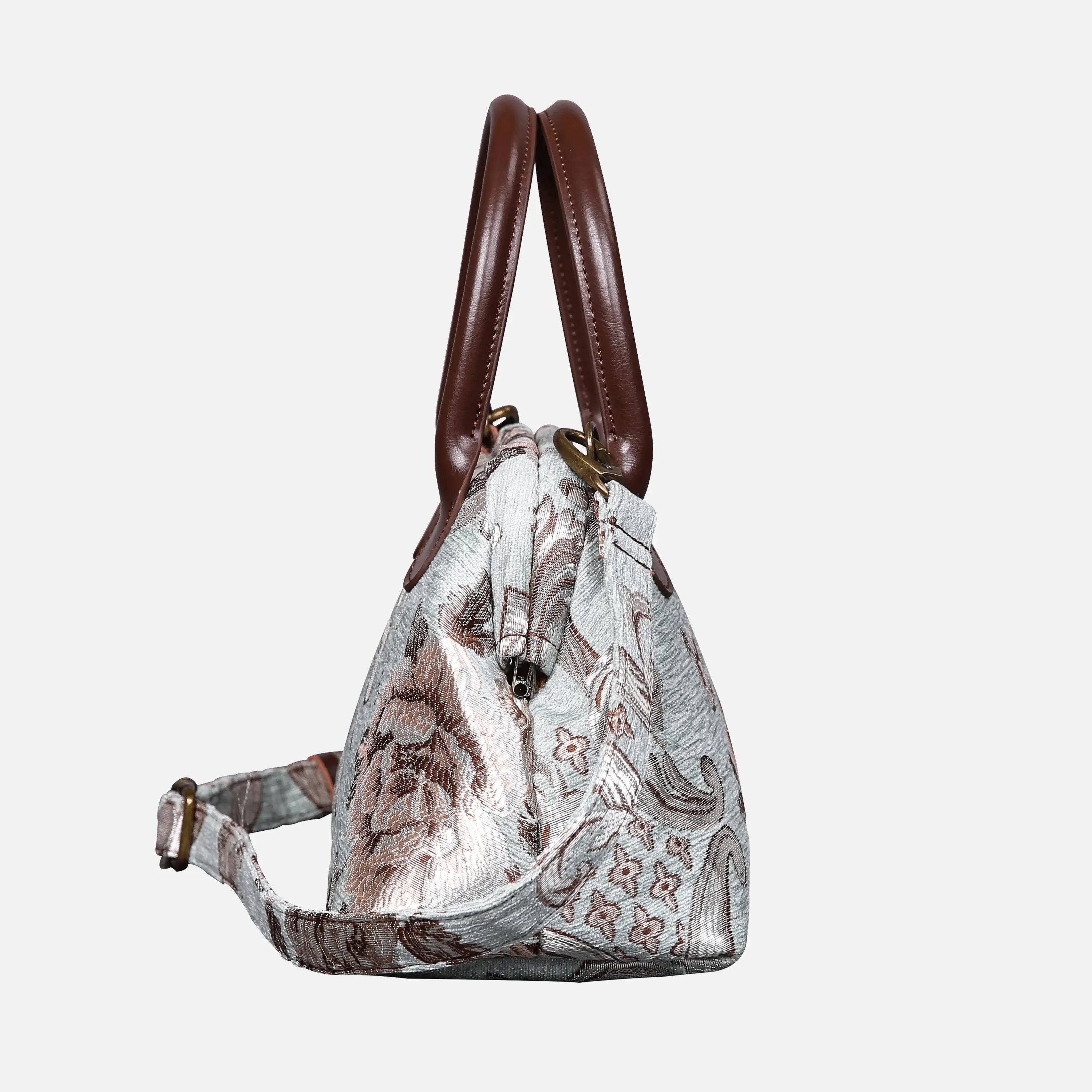 Floral Mint Carpet Satchel carpet bag MCW Handmade side