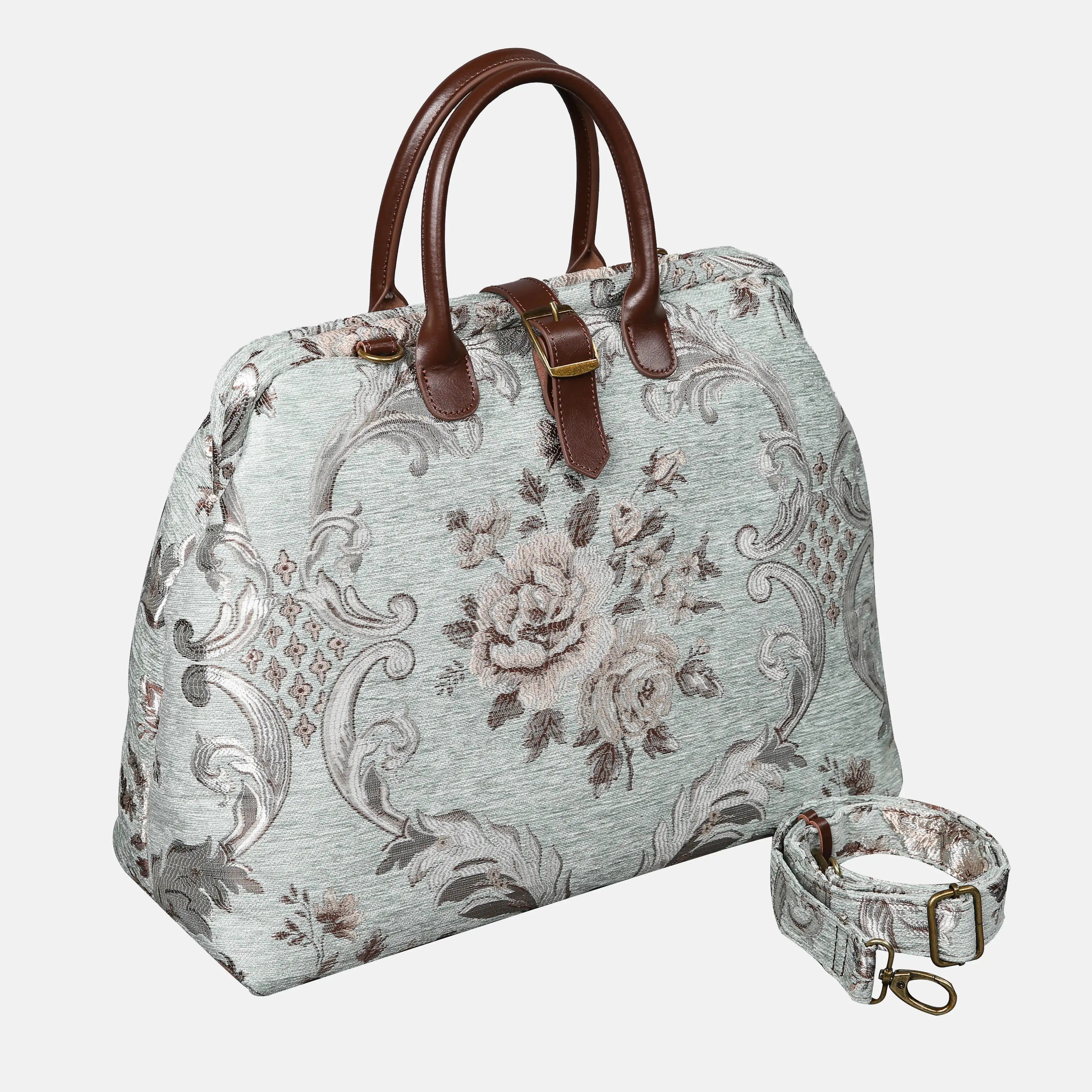 Floral Mint Mary Poppins Weekender carpet bag MCW Handmade front side