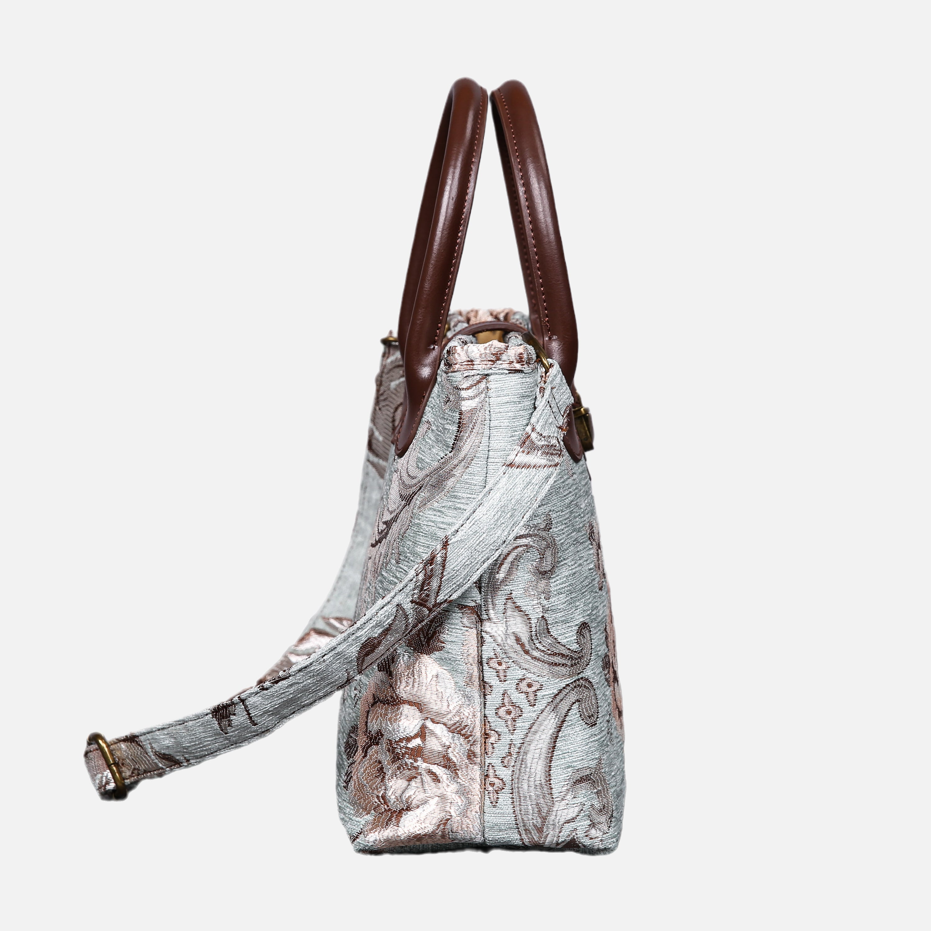 Floral Mint Tuck Lock Carpet Satchel carpet bag MCW Handmade of America side