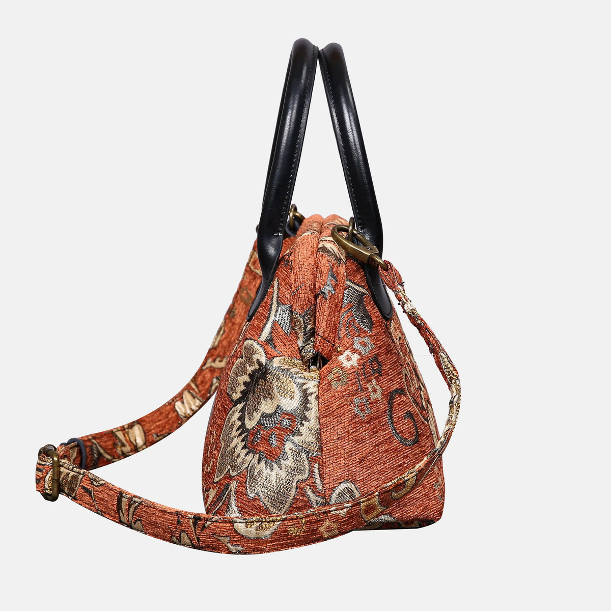 Floral Paisley Orange Carpet Satchel carpet bag MCW Handmade side