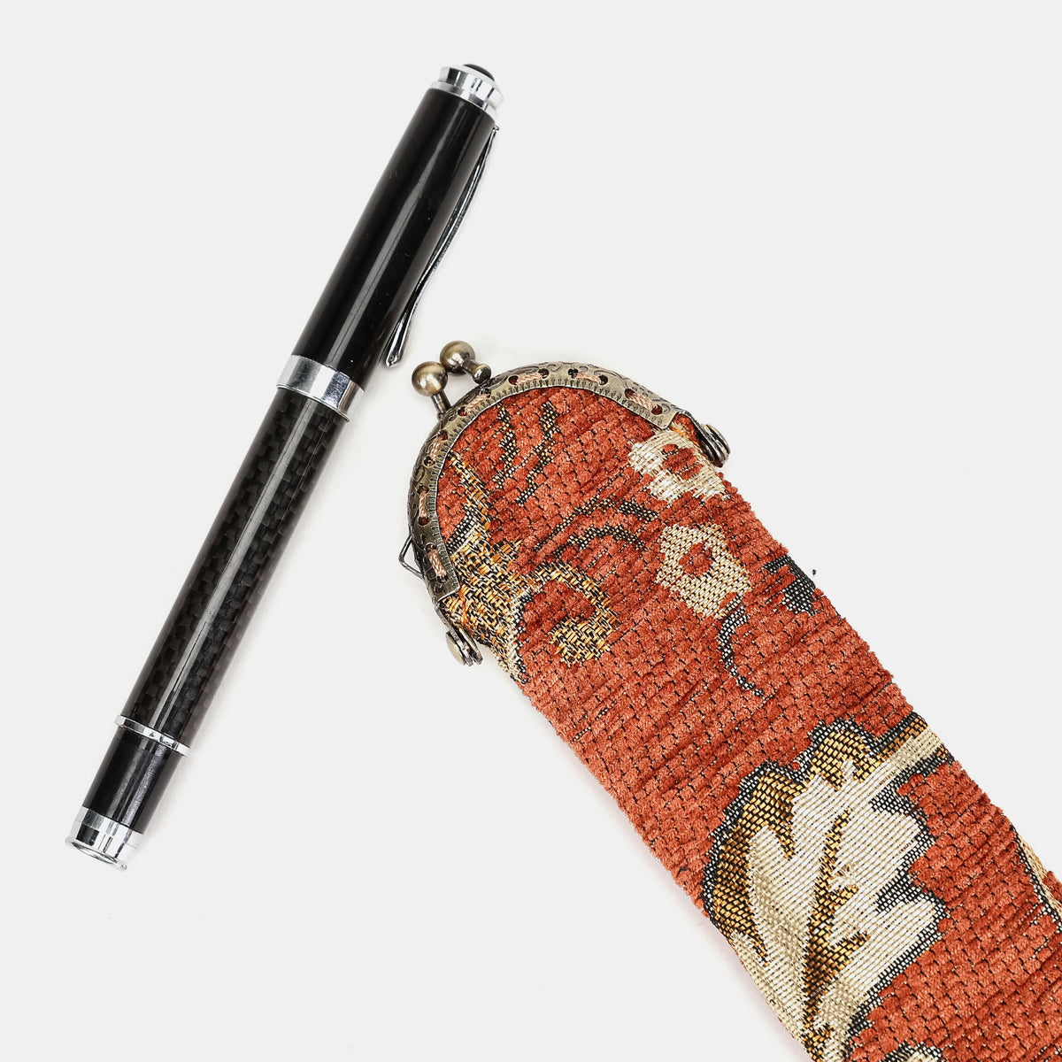 Floral Paisley Orange Solo Pen Case Carpetbag of America with pen