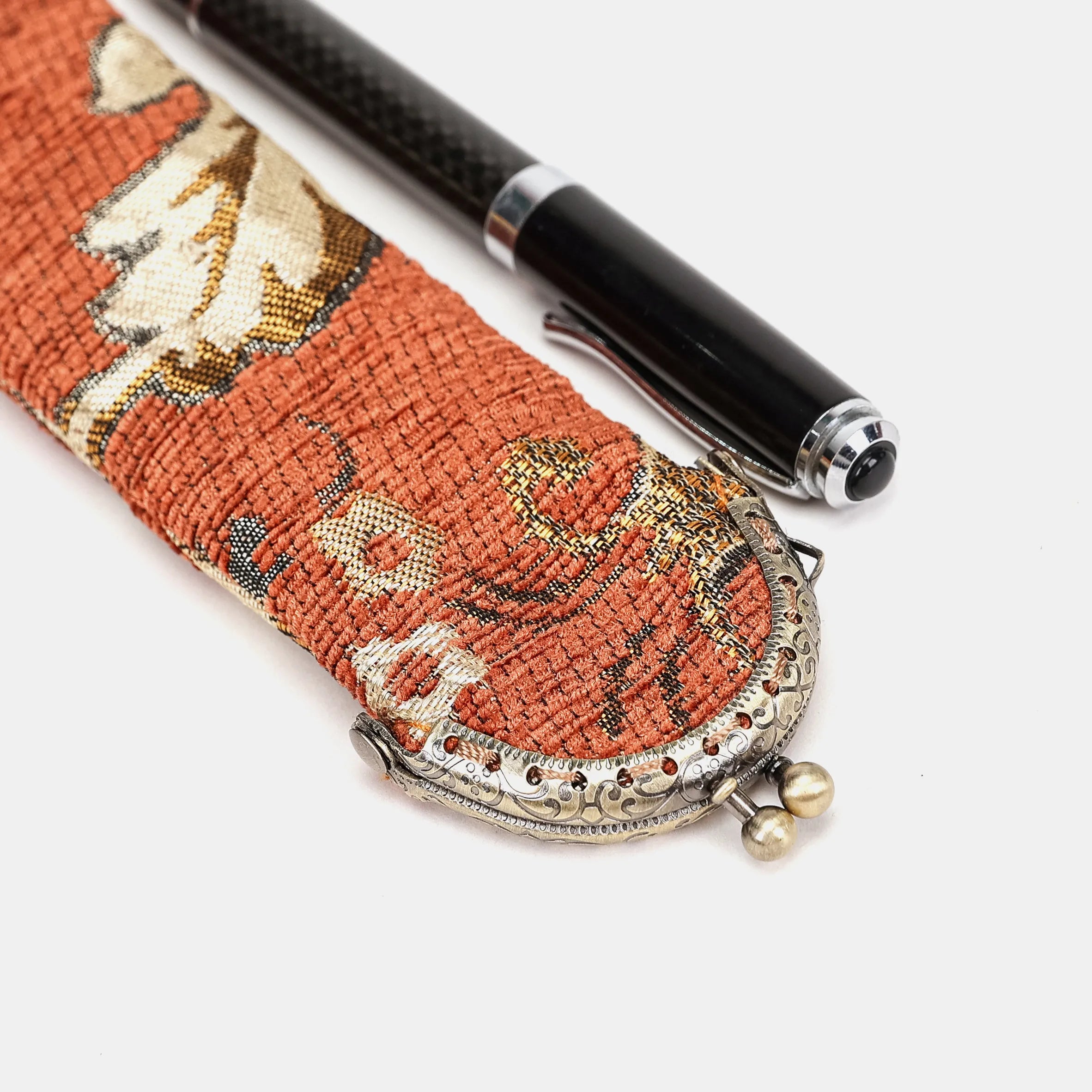 Floral Paisley Orange Solo Pen Case Carpetbag of America metal frame