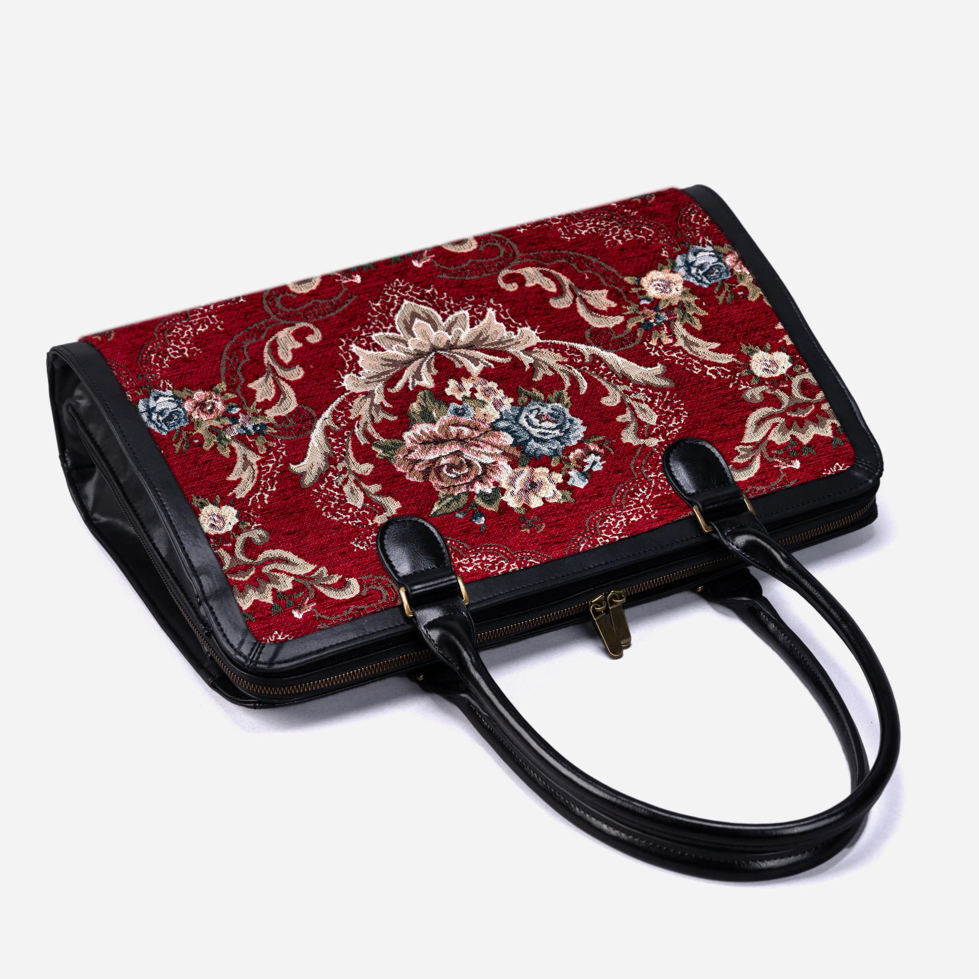 Floral Red Business Tote of America lay flat
