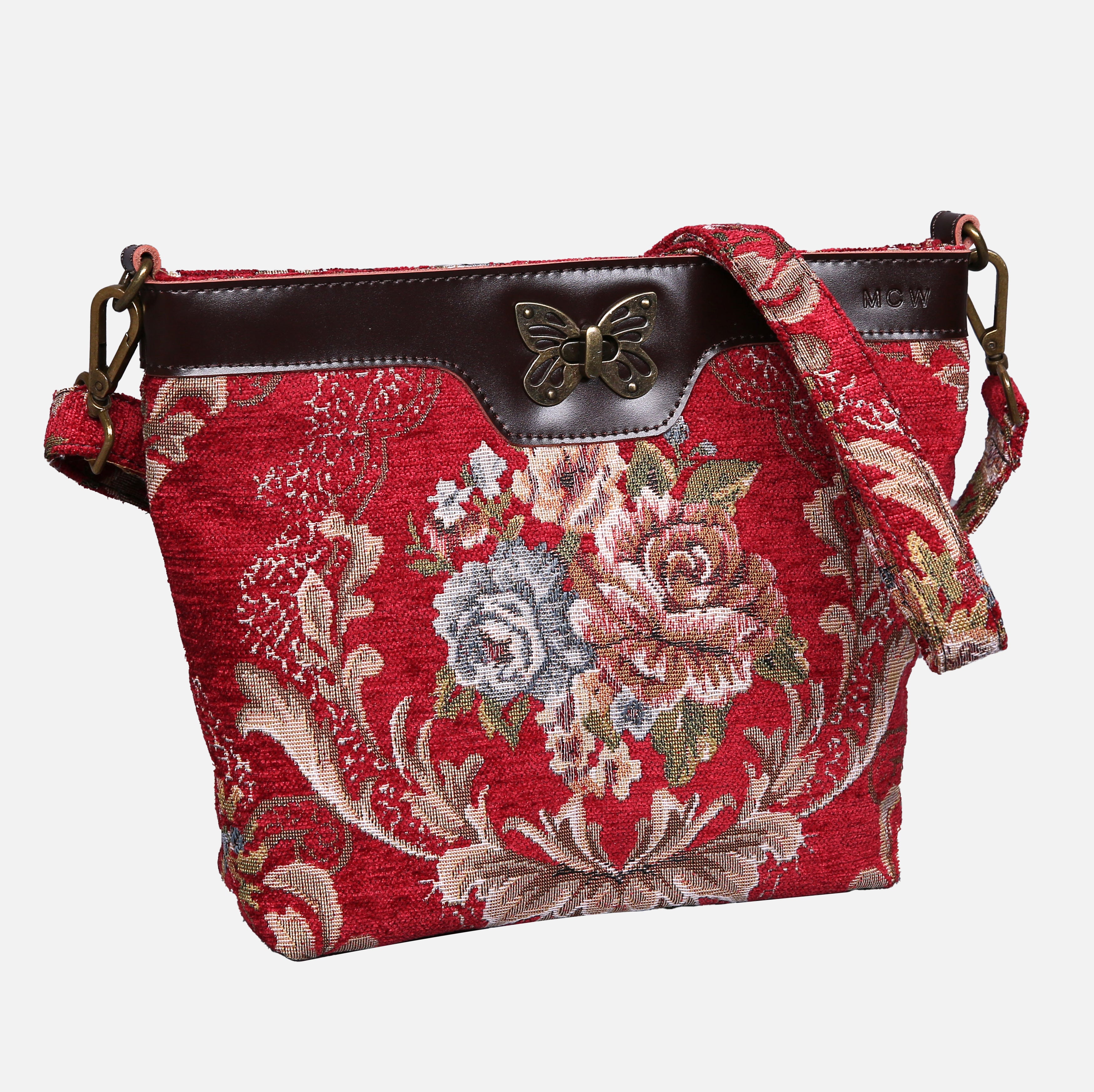 Floral Red Carpet Crossbody Bag carpet bag MCW Handmade of America front