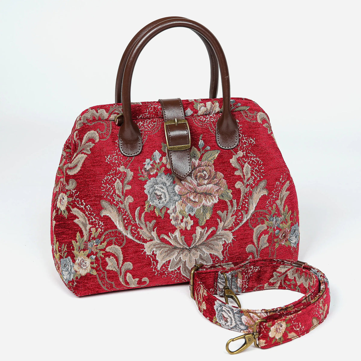 Floral Wine Carpet Handbag Purse carpet bag MCW Handmade of America with shoulder strap