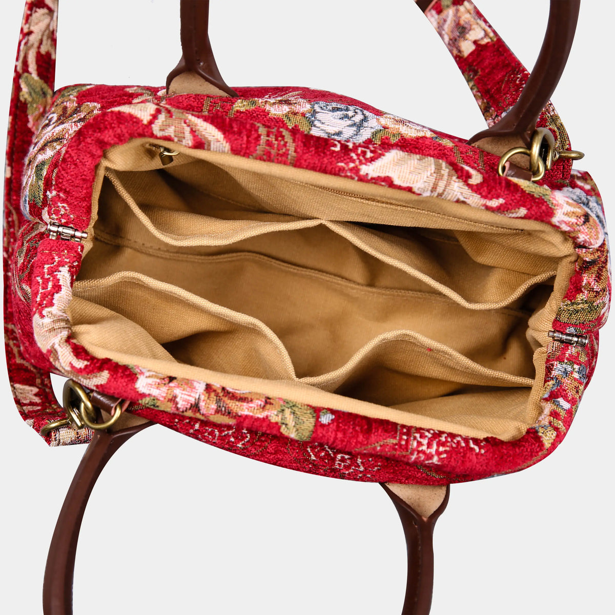 Floral Wine Carpet Satchel carpet bag MCW Handmade of America open