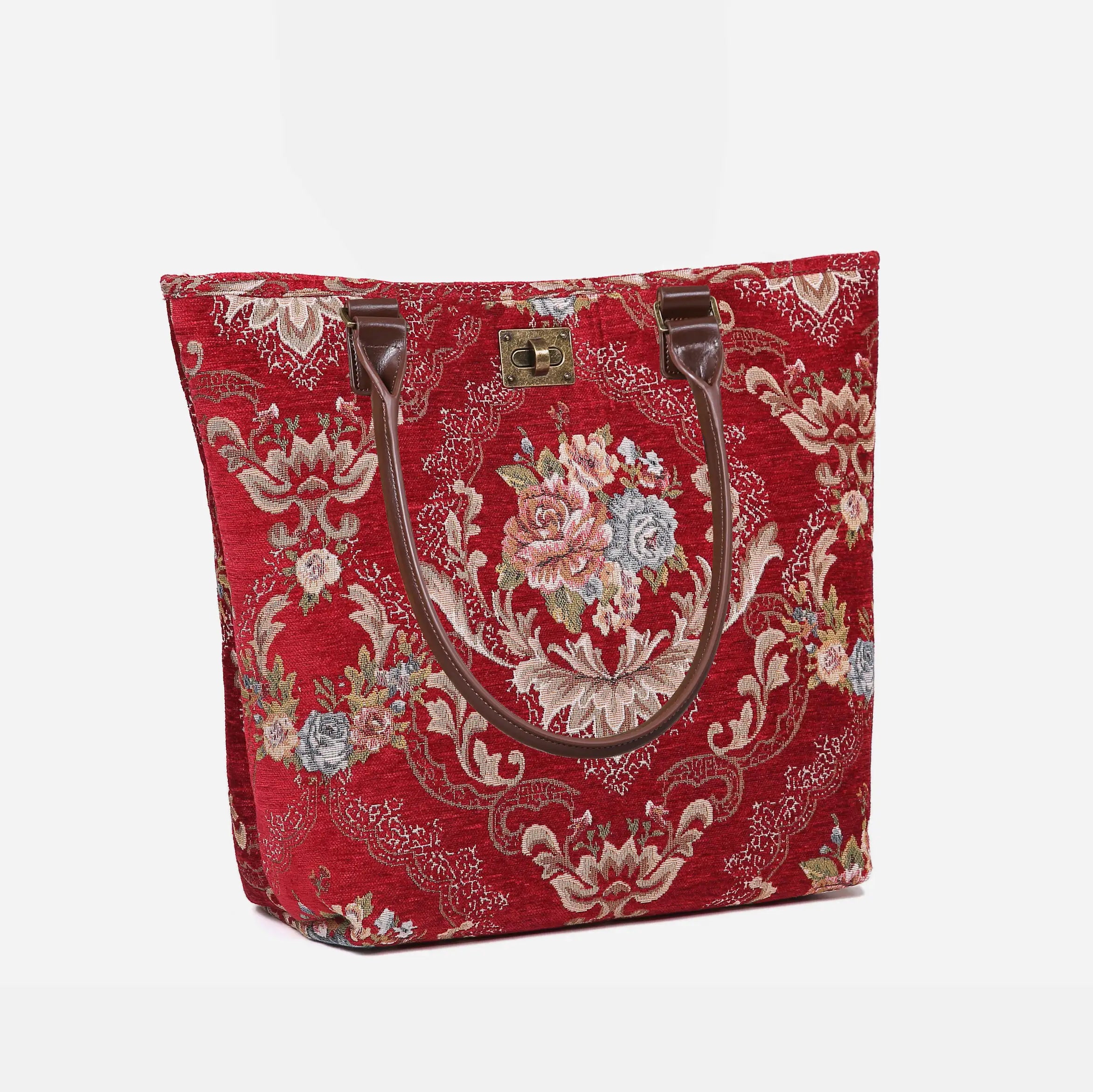 Floral Red Carpet Tote Shopper Carpetbag of America handle down