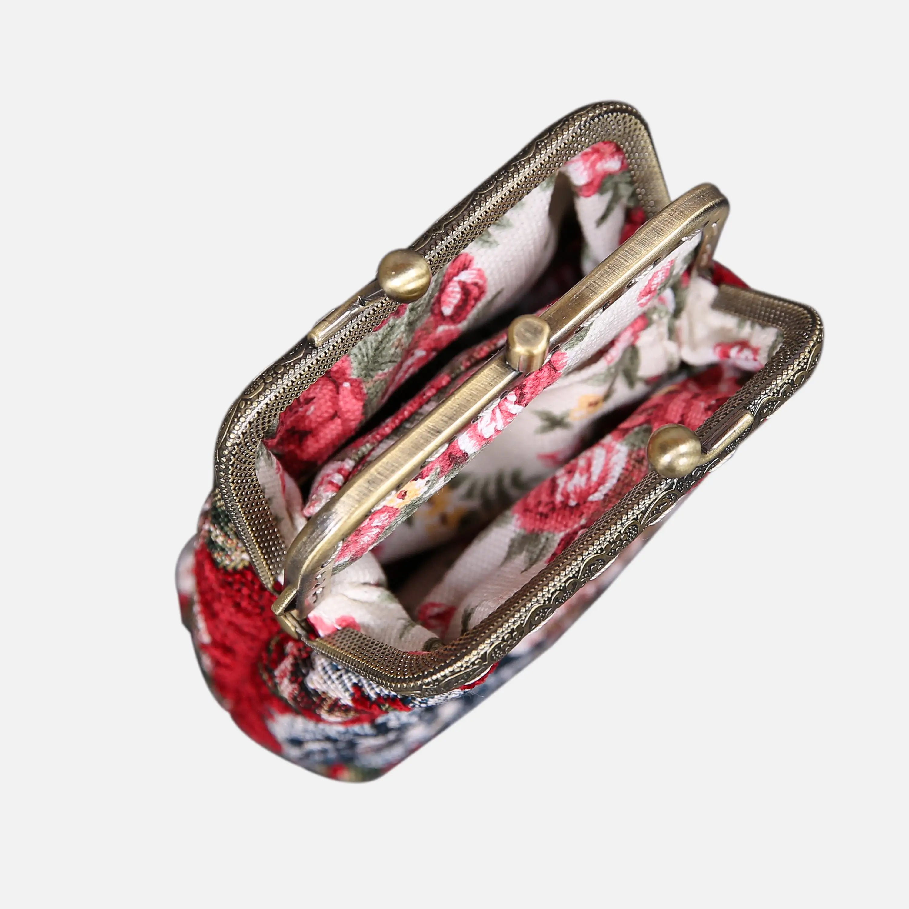 Floral Red Double Kiss Clasp Coin Purse of America openning-5