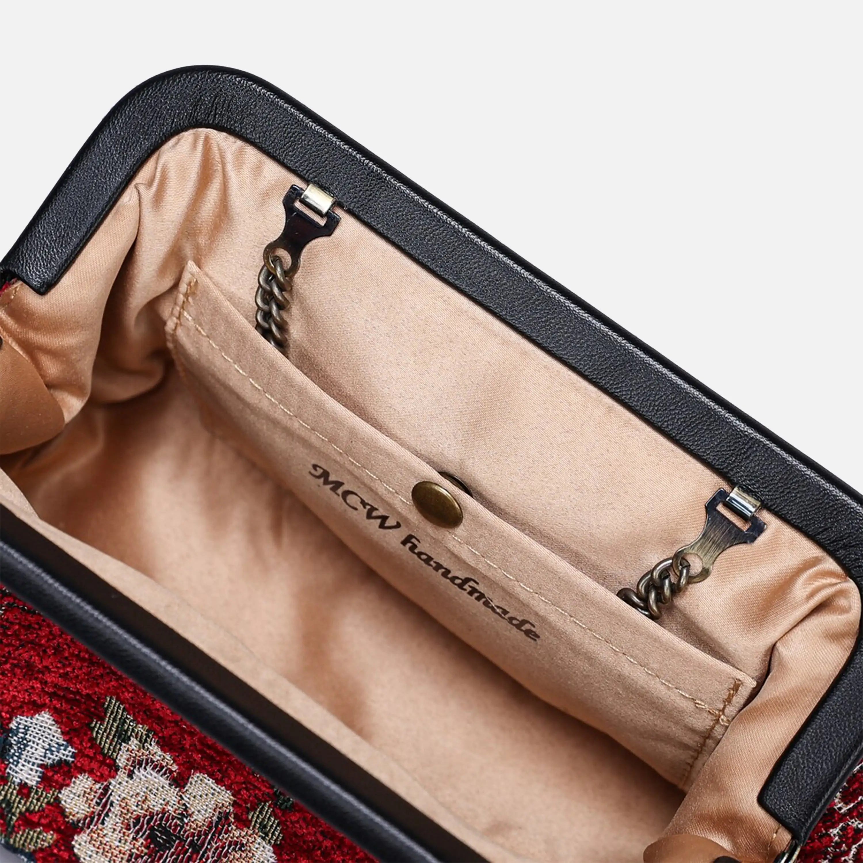 Floral Red Evening Bag Clutch carpet bag of America detail