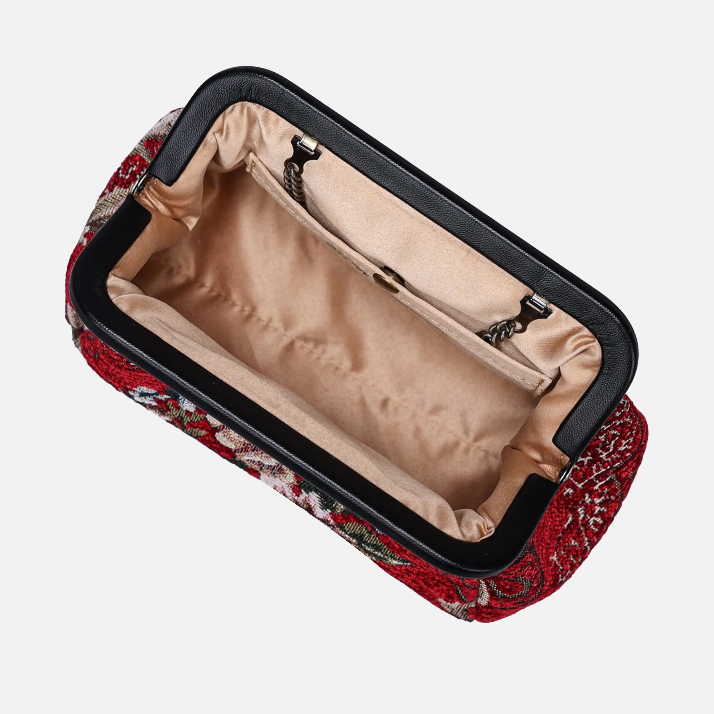 Floral Red Evening Bag Clutch carpet bag of America inside