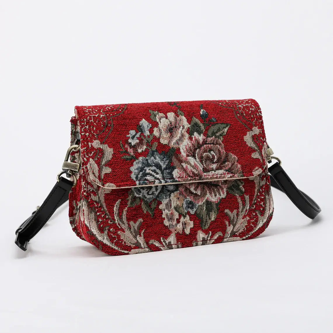 Floral Red Flap Crossbody Bag carpet bag of America main