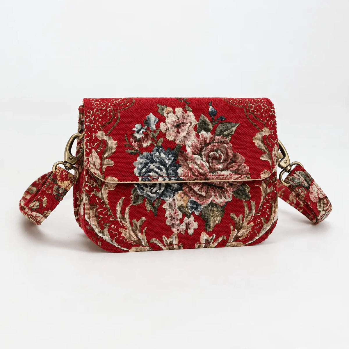 Floral Red Flap Crossbody Bag carpet bag of America main