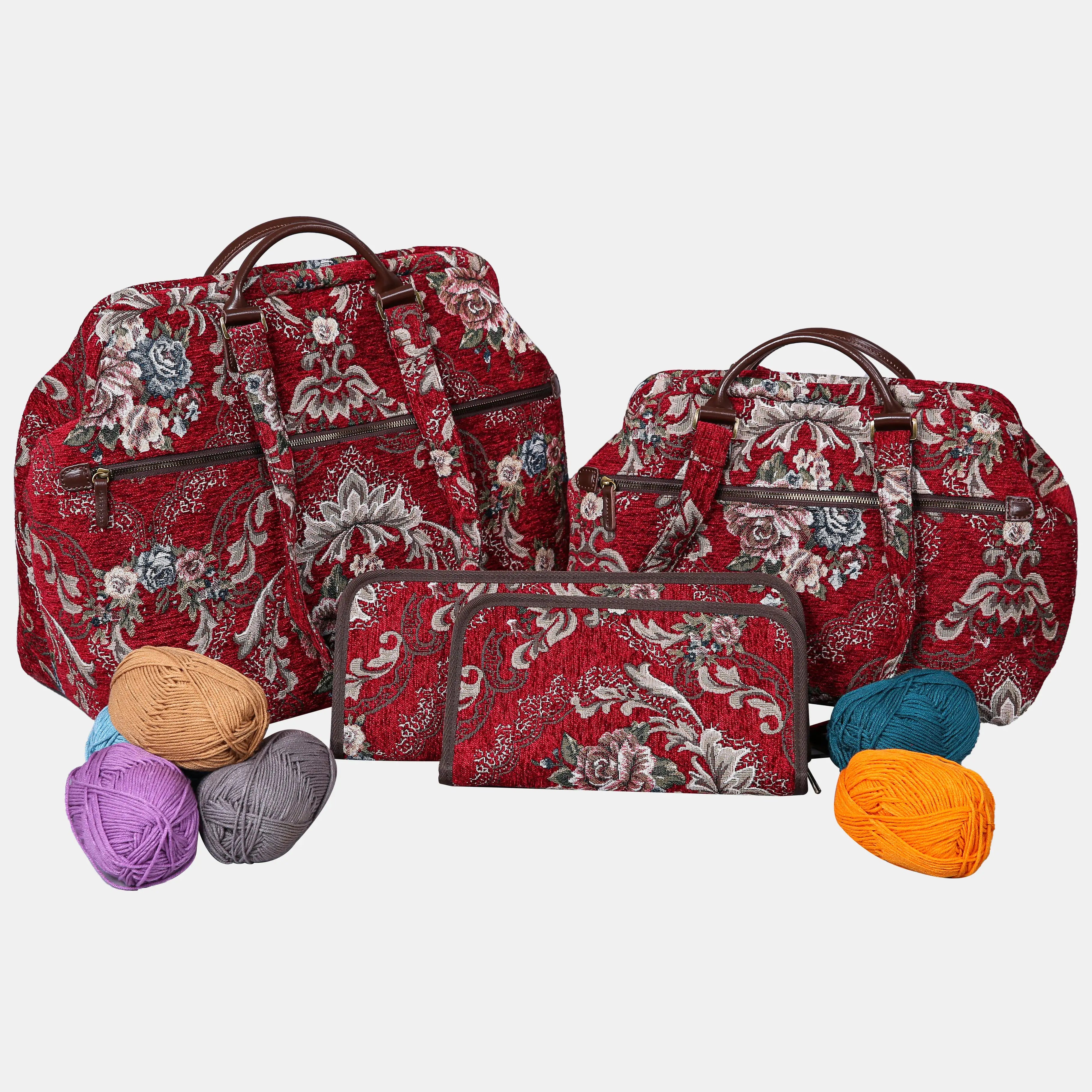 Floral Red Knitting Project Bag of America-set