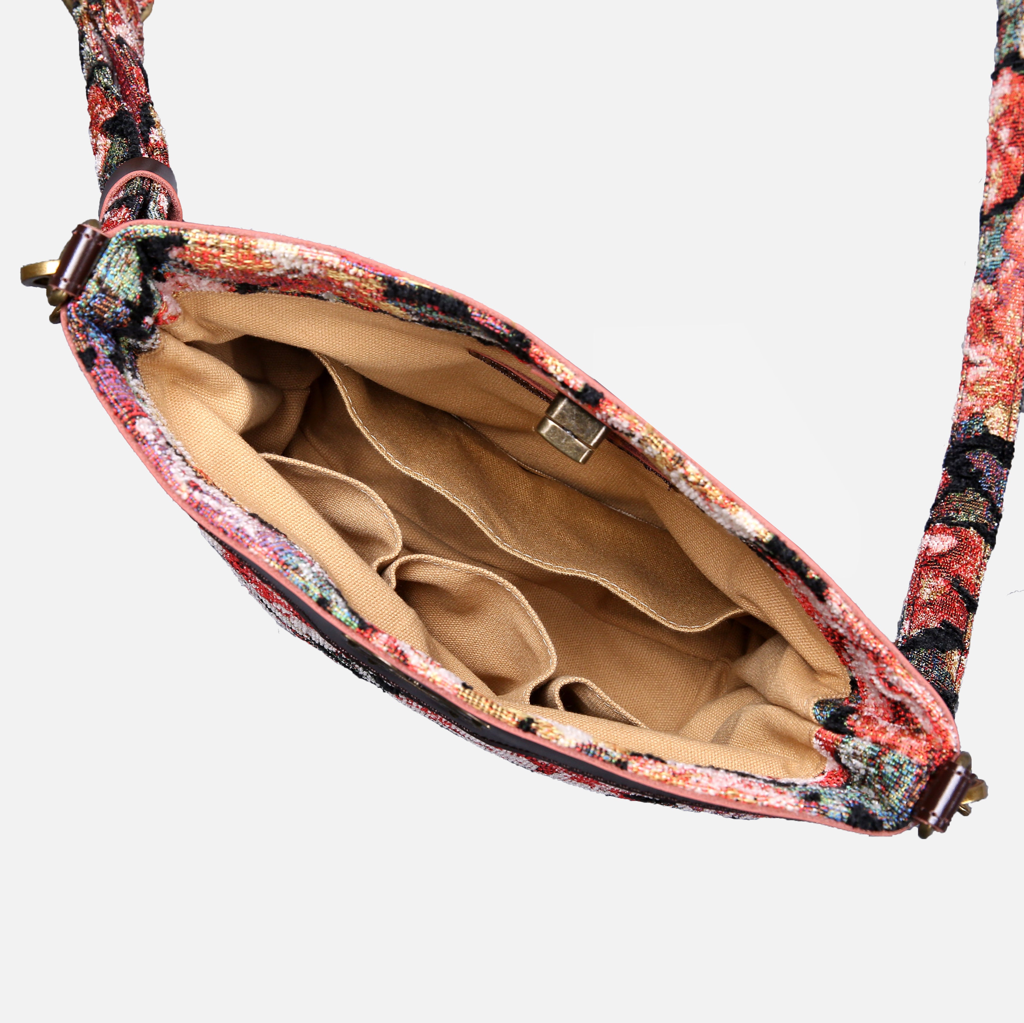 Floral Rose Carpet Crossbody Bag carpet bag MCW Handmade of America inside