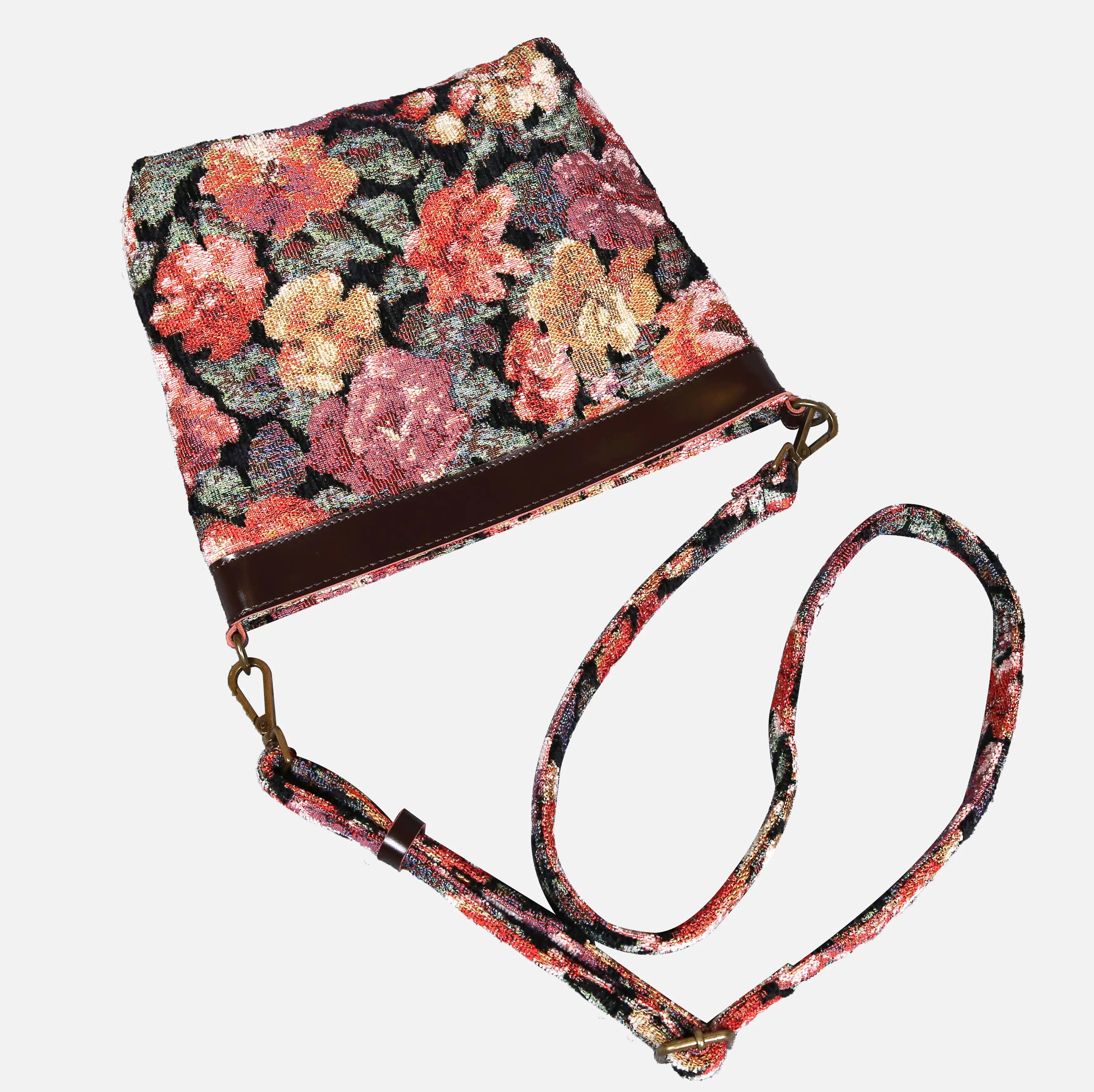 Floral Rose Carpet Crossbody Bag carpet bag MCW Handmade of America lay flat