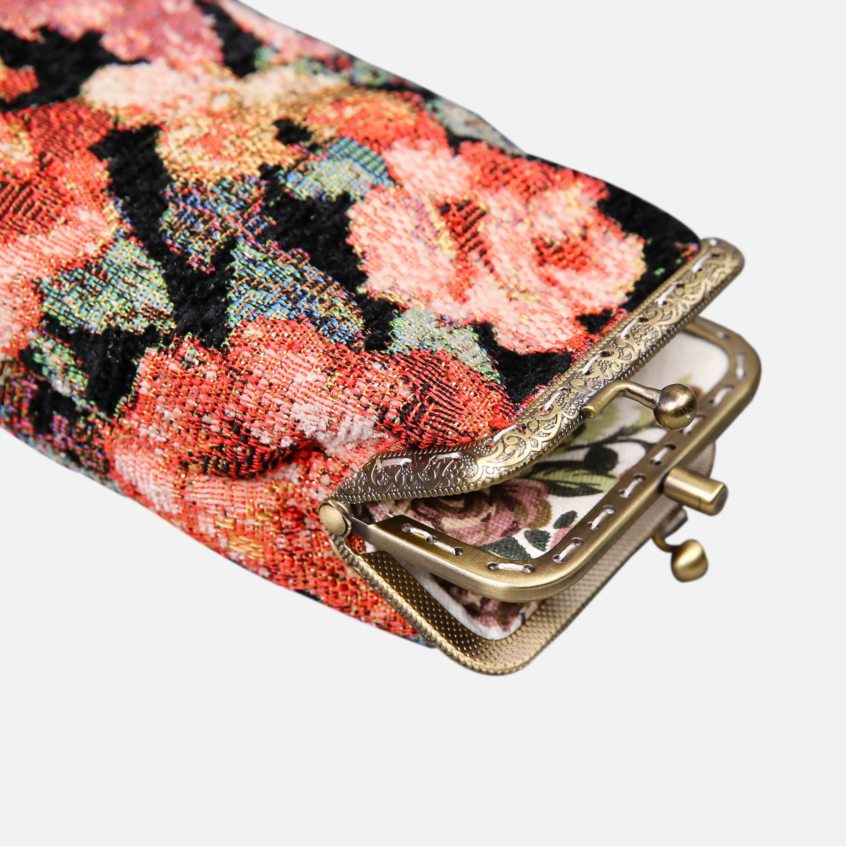 Floral Rose Carpet Eyeglasses Case of America the metal clamp opens-1