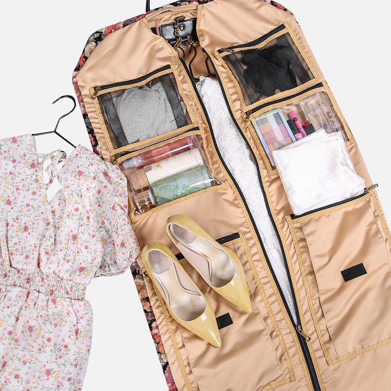 Floral Rose Carpet Garment Bag carpet bag of America in use