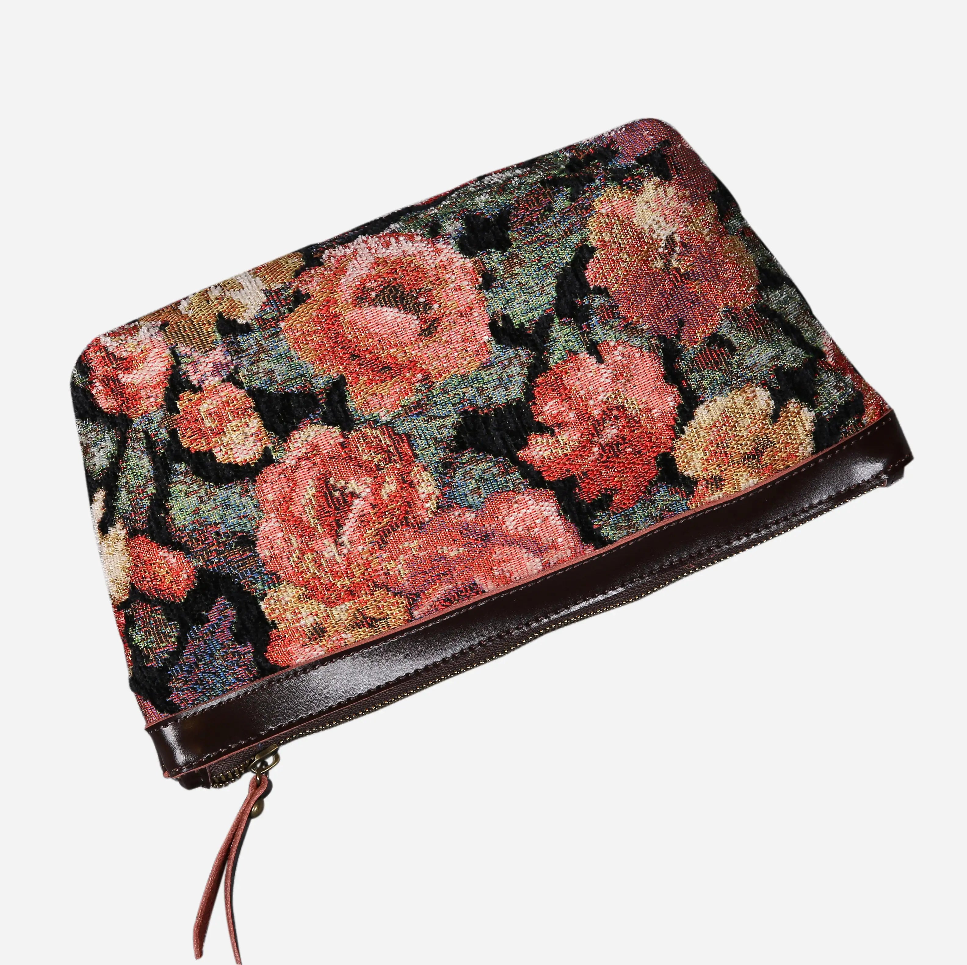 Floral Rose Carpet Makeup Bag carpet bag MCW Handmade of America lay flat