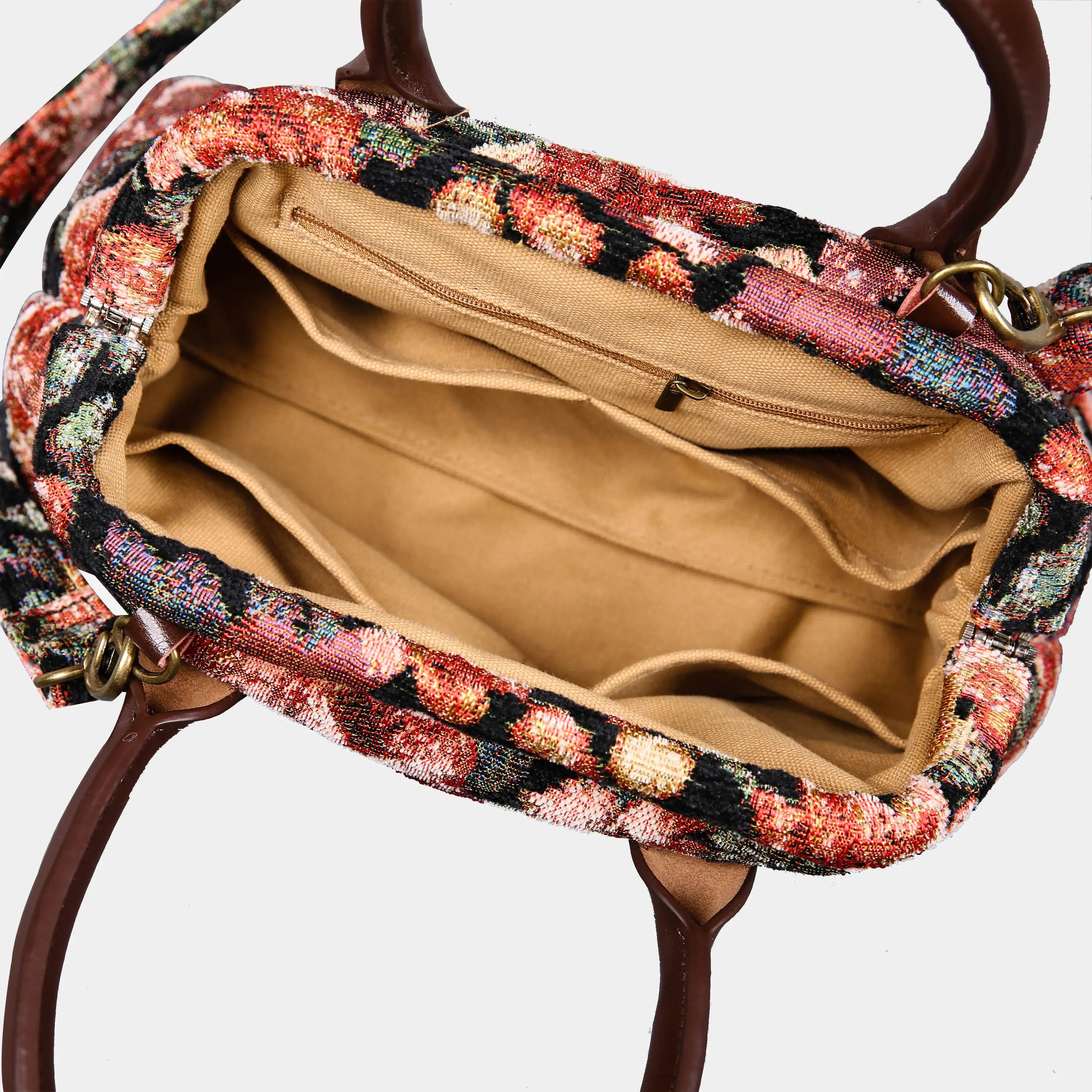 Floral Rose Carpet Satchel carpet bag MCW Handmade of America open