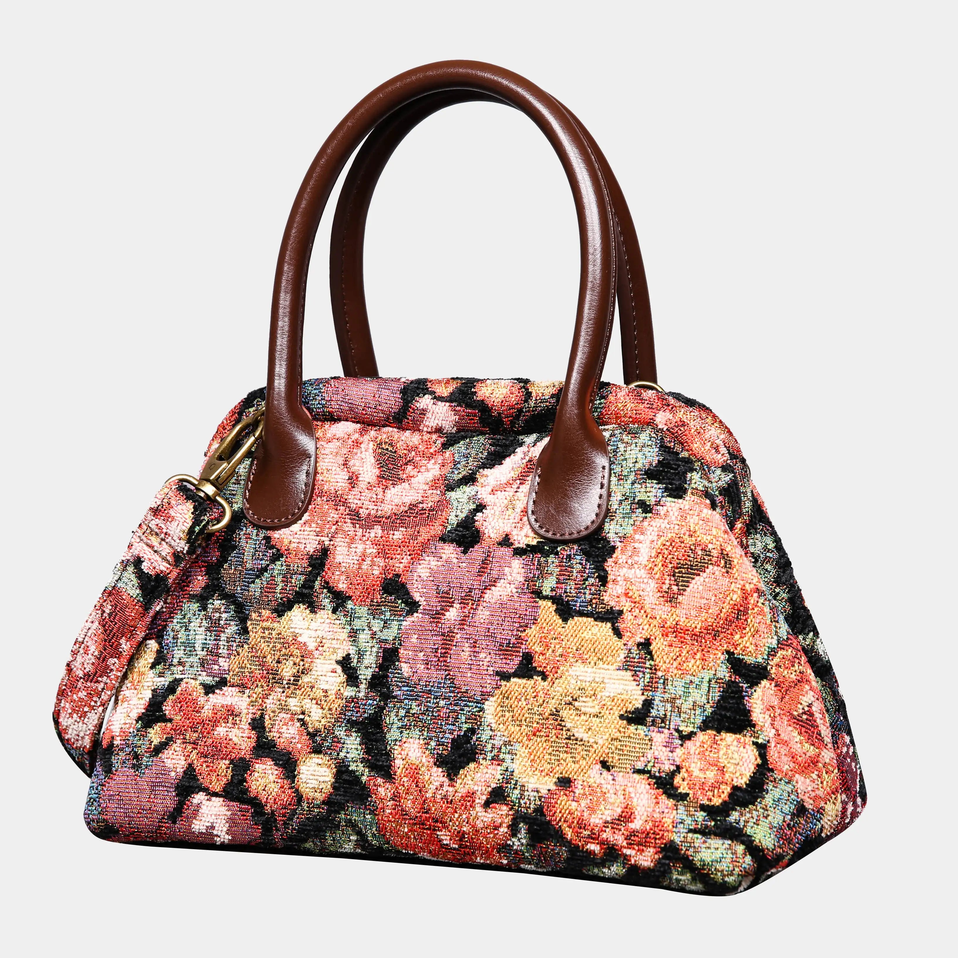 Floral Rose Carpet Satchel carpet bag MCW Handmade of America front
