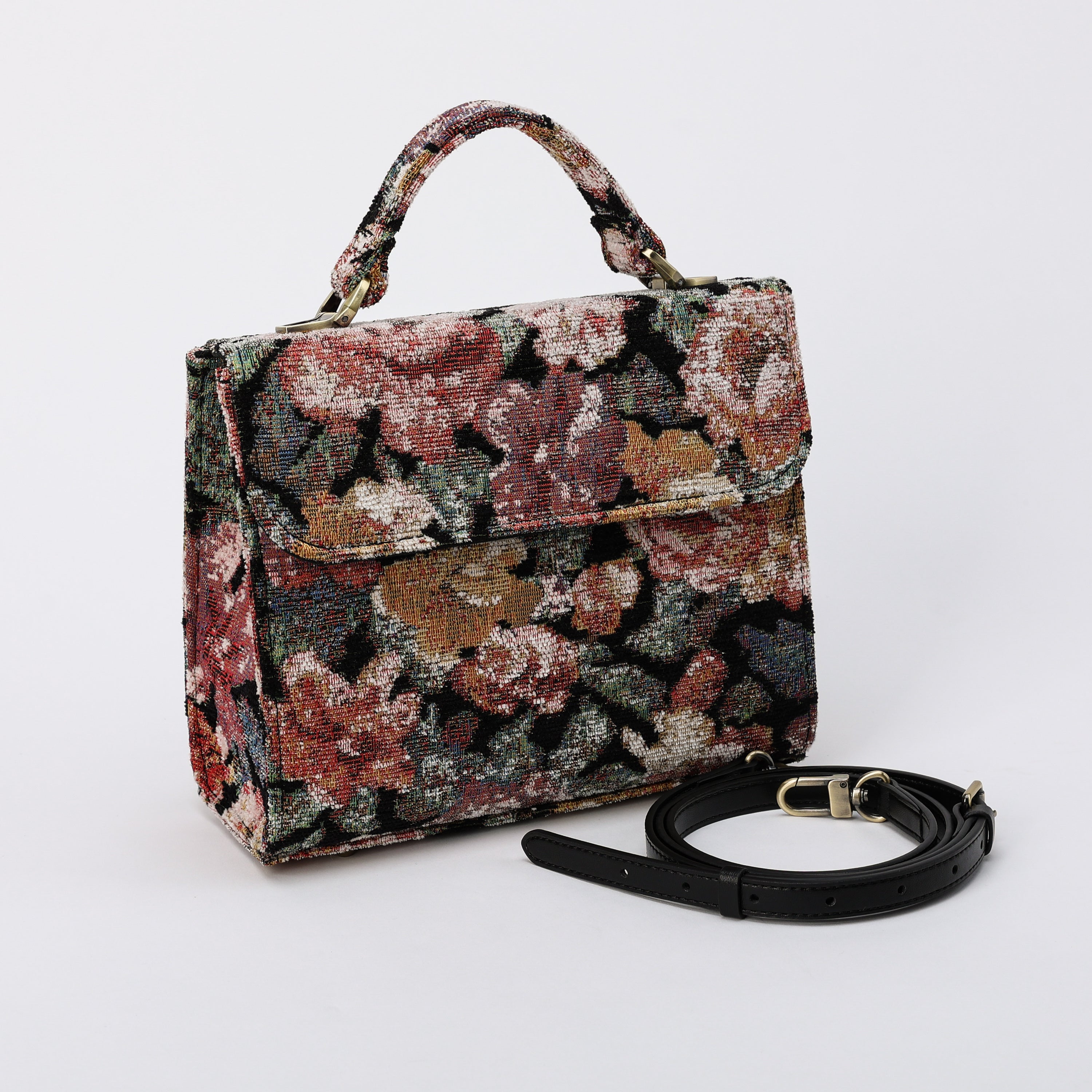 Floral Rose Flap Satchel Carpetbag of America front side