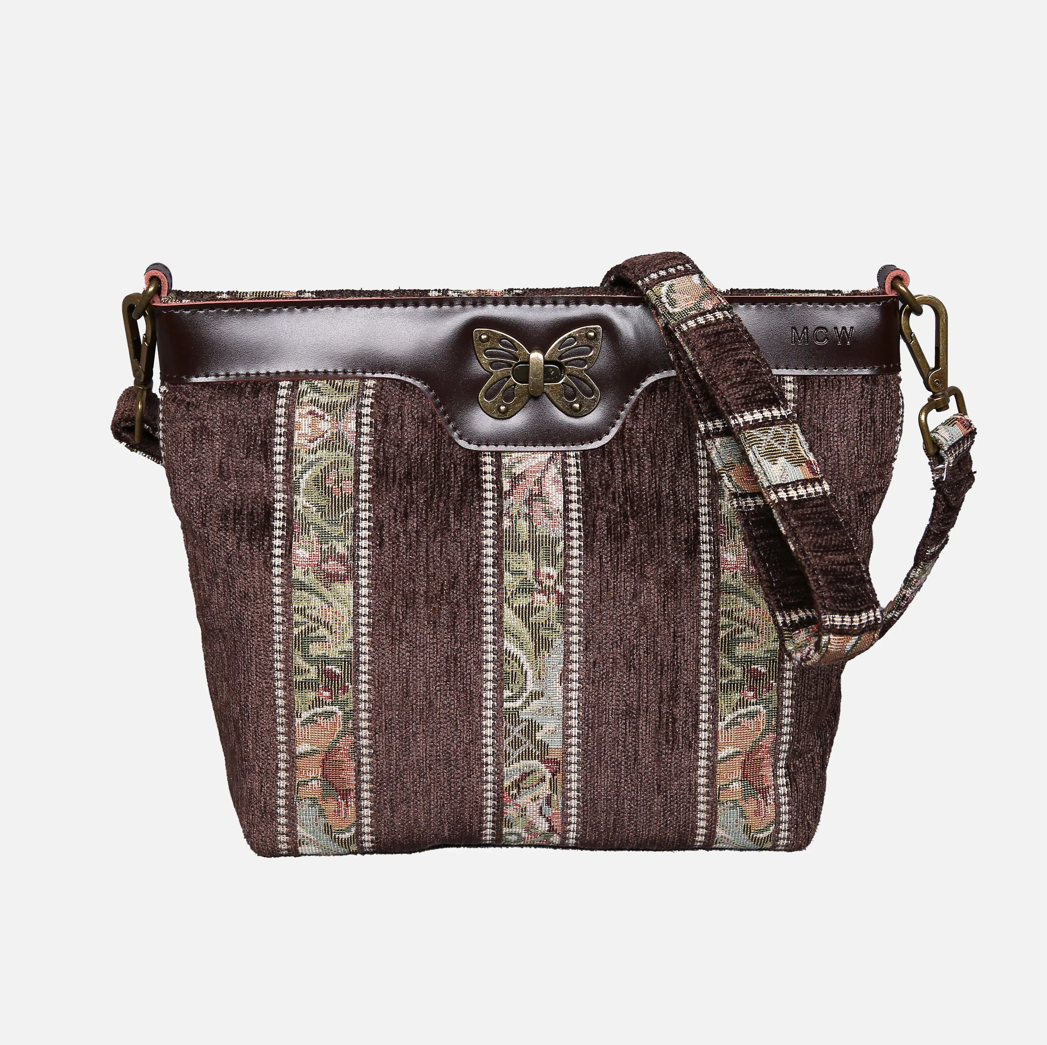 Floral Strips Coffee Carpet Crossbody Bag carpet bag MCW Handmade of America main