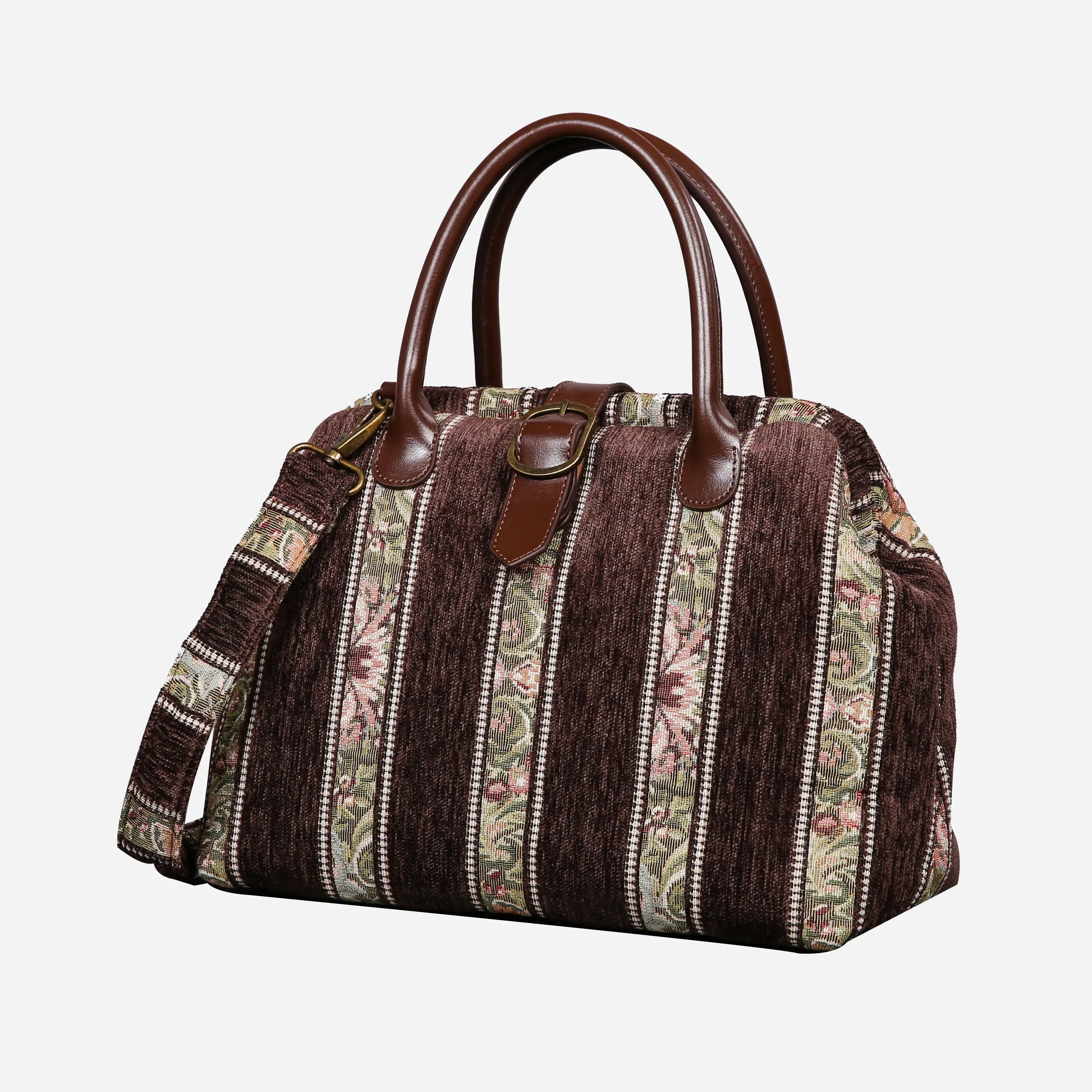 Floral Strips Coffee Carpet Handbag Purse carpet bag MCW Handmade of America front