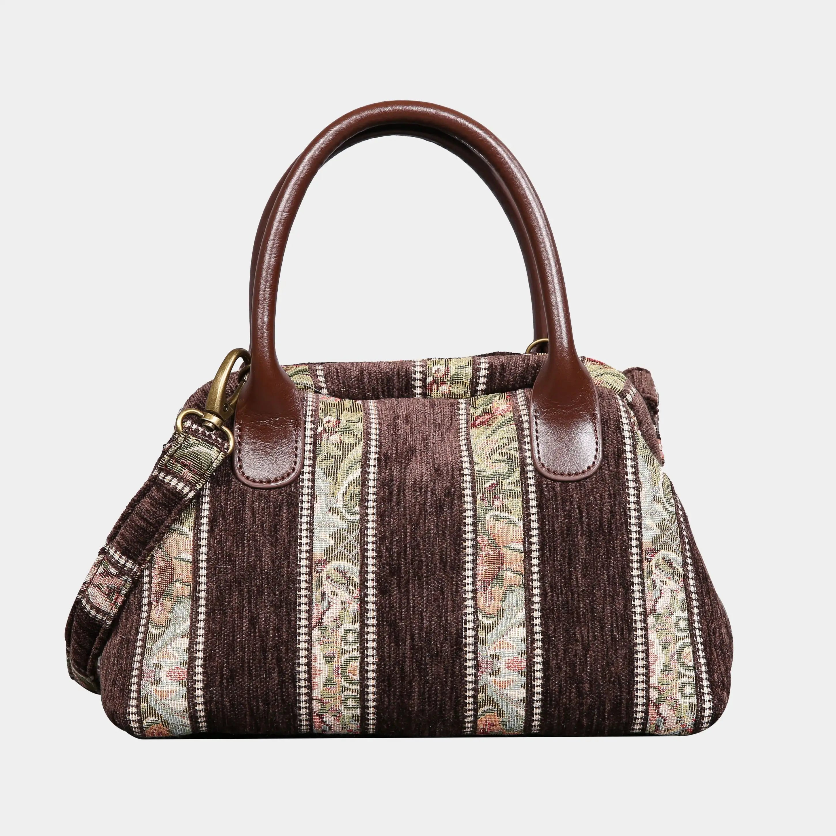 Floral Stripes Coffee Carpet Satchel carpet bag MCW Handmade of America main