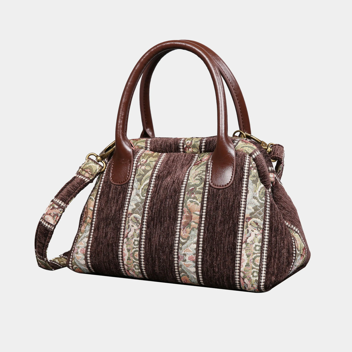 Floral Stripes Coffee Carpet Satchel carpet bag MCW Handmade of America front
