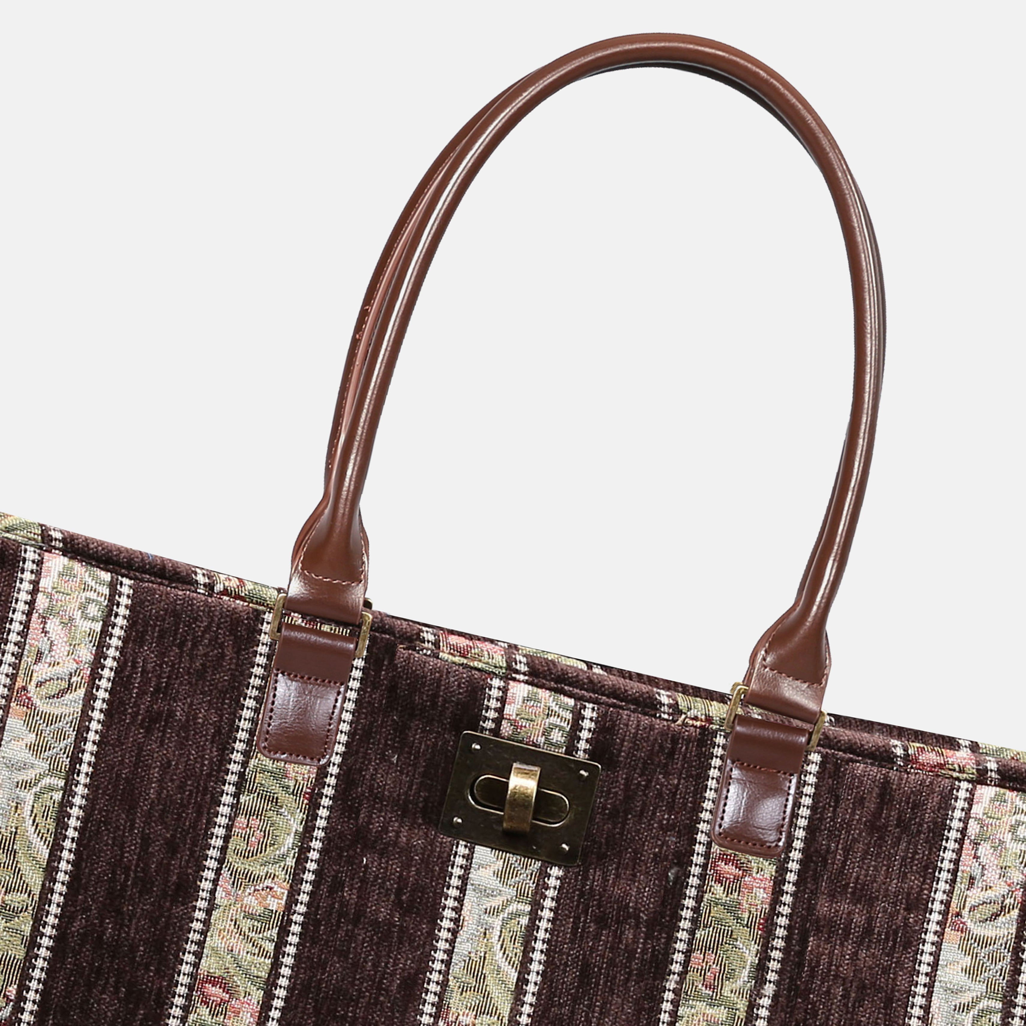 Floral Stripes Brown Carpet Tote Shopper Carpetbag of America closure