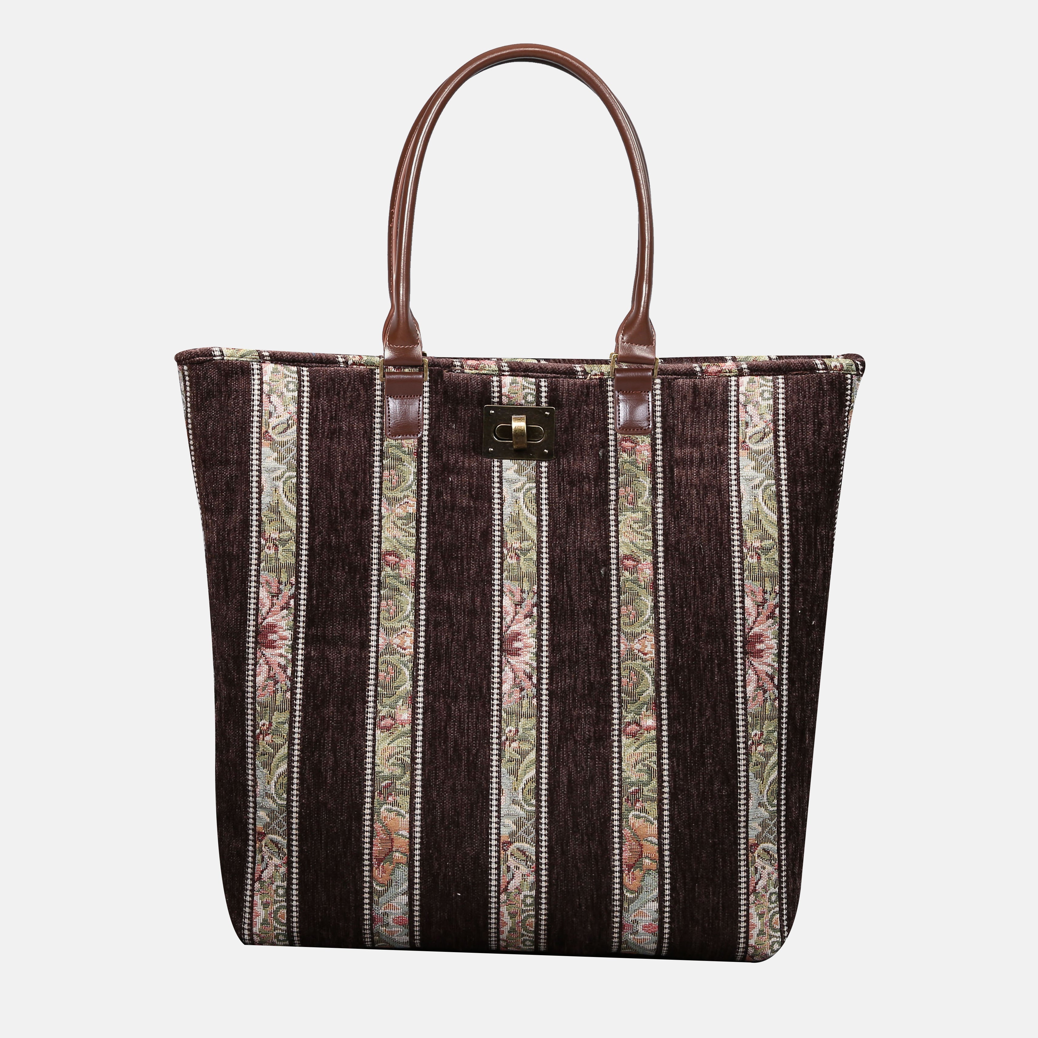 Floral Stripes Brown Carpet Tote Shopper Carpetbag of America main