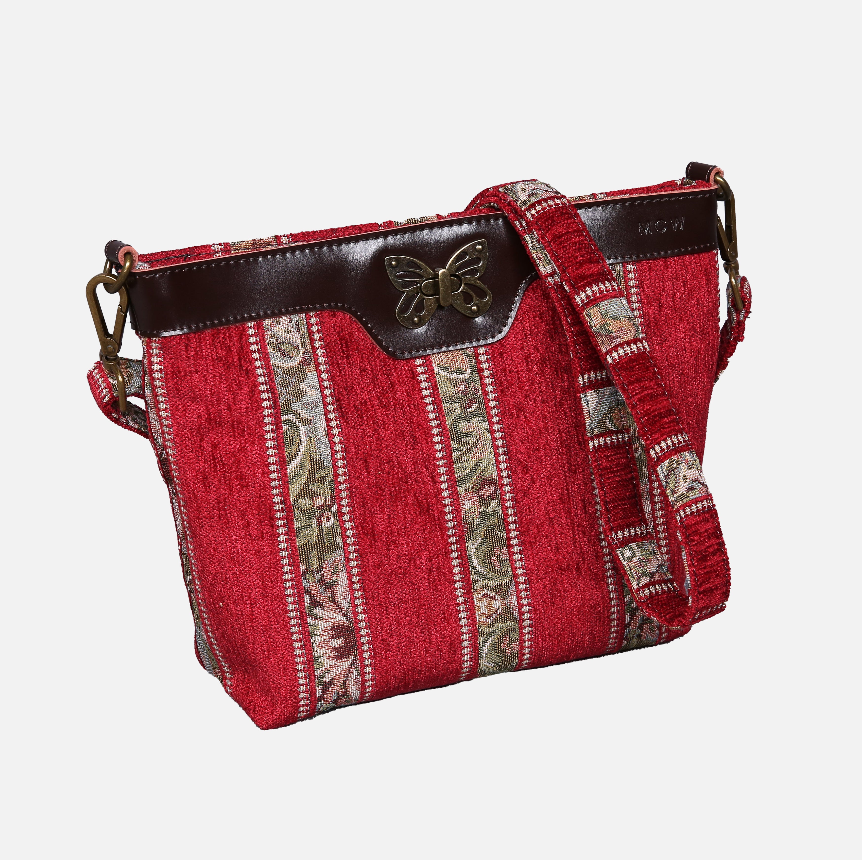 Floral Strips Red Carpet Crossbody Bag carpet bag MCW Handmade of America front