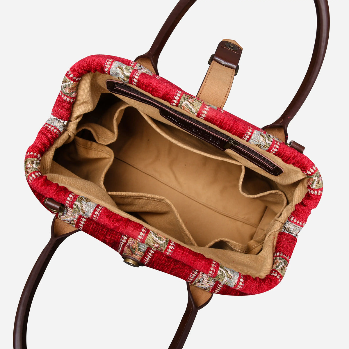 Floral Strips Red Carpet Handbag Purse carpet bag MCW Handmade of America open