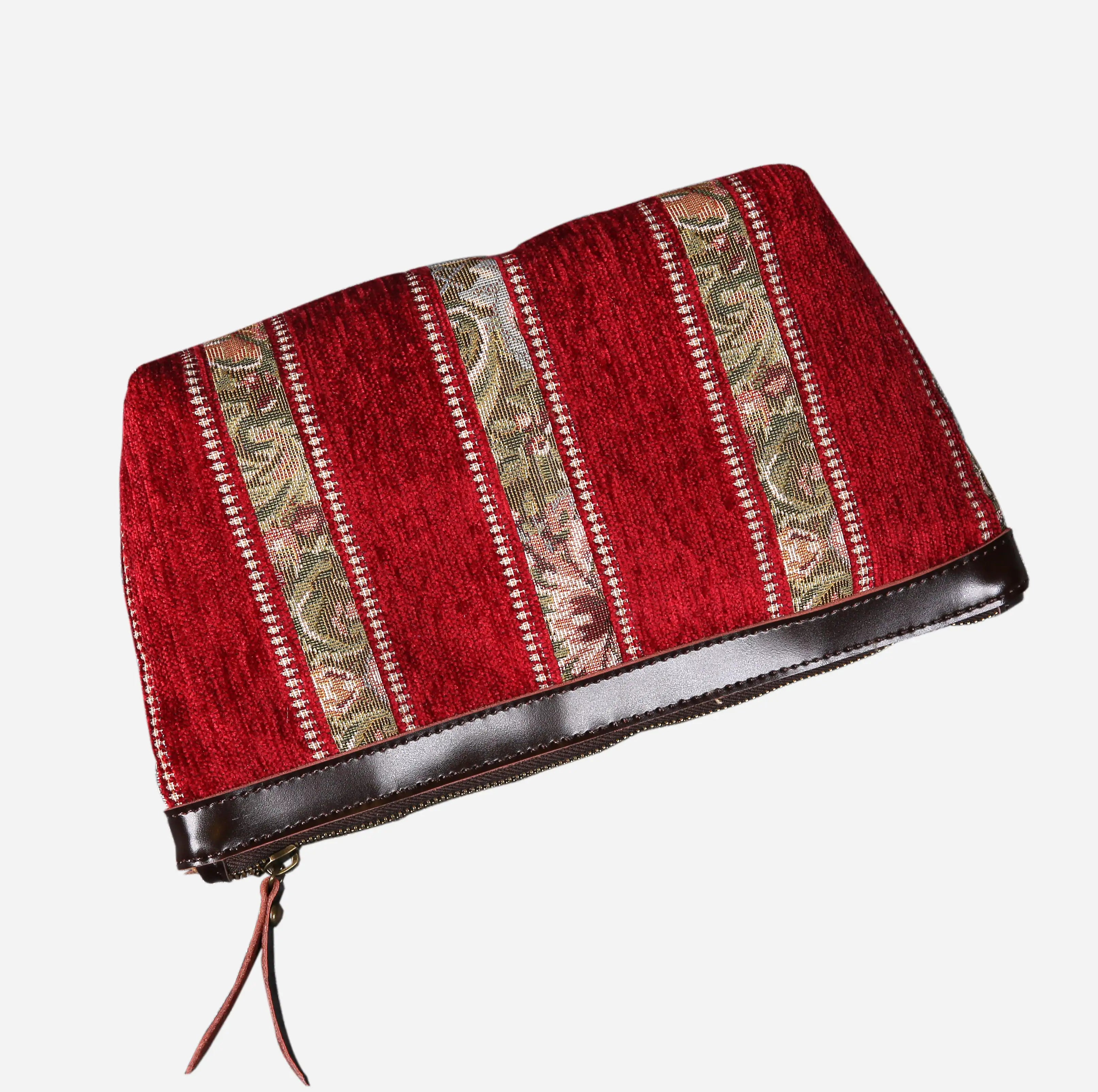 Floral Strips Red Carpet Makeup Bag carpet bag MCW Handmade of America lay flat
